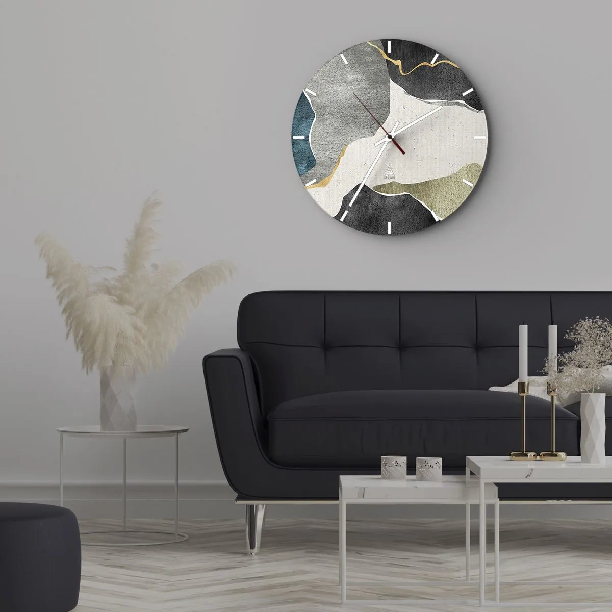 Nástěnné hodiny - Barevné skvrny a zlatá linka vytvářejí mozaikový vzor - 30x30cm - Mozaiková kompozice se zlatou nití - Moderní nástěnná dekorace do obývacího pokoje, kuchyně a ložnice ARTTOR