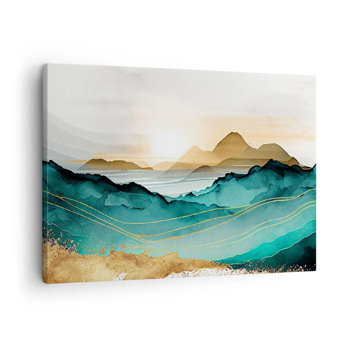 Obraz na plátně - Abstraktní krajina s horami a zlatými akcenty - 70x50cm - Na pokraji abstrakce – krajina - Moderní nástěnná dekorace do obývacího pokoje a ložnice ARTTOR