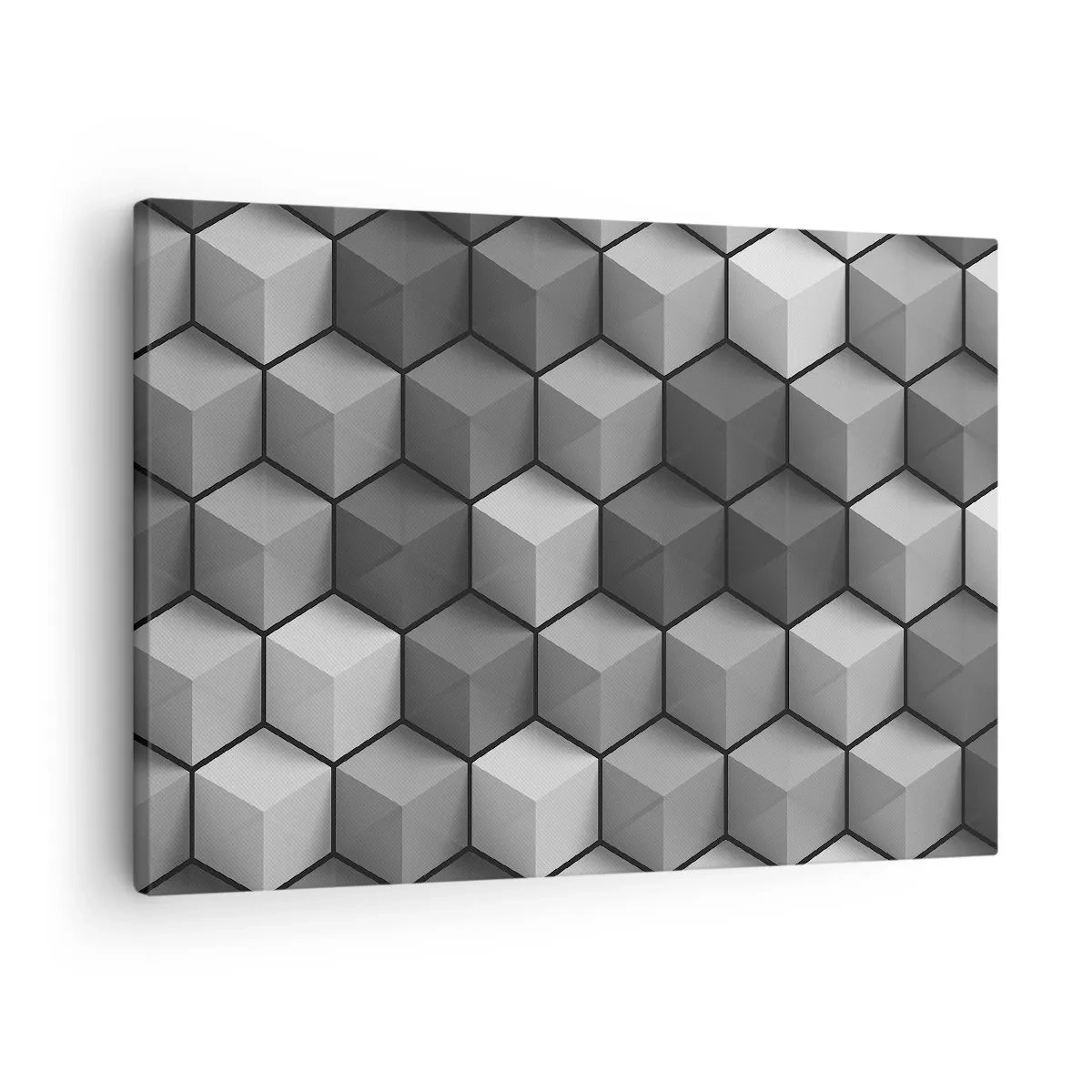 Obraz na plátně - Geometrické složení kostek v odstínech šedé a černé - 70x50cm - Kubistické puzzle - Moderní nástěnná dekorace do obývacího pokoje a ložnice ARTTOR