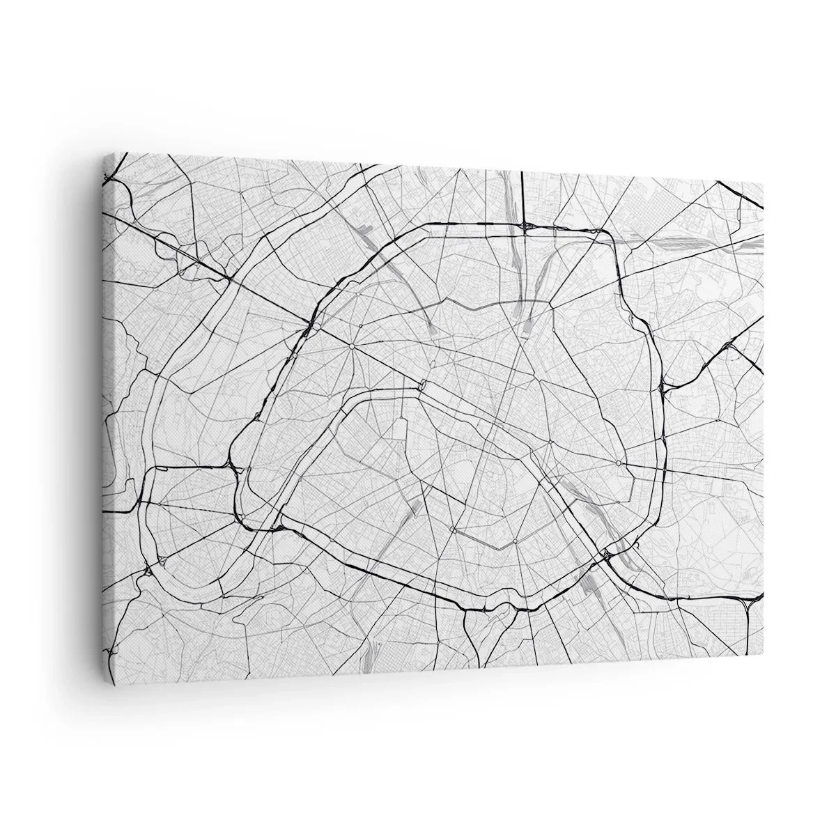 Obraz na plátně - Minimalistická mapa města v černé a bílé - 70x50cm - Květ Paříže - Moderní nástěnná dekorace do obývacího pokoje a ložnice ARTTOR