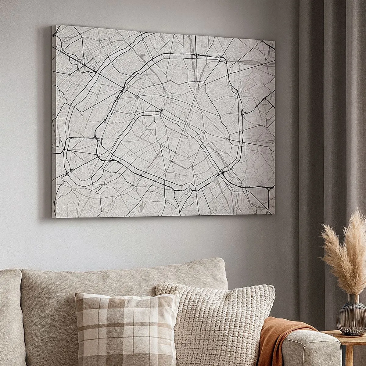 Obraz na plátně - Minimalistická mapa města v černé a bílé - 70x50cm - Květ Paříže - Moderní nástěnná dekorace do obývacího pokoje a ložnice ARTTOR