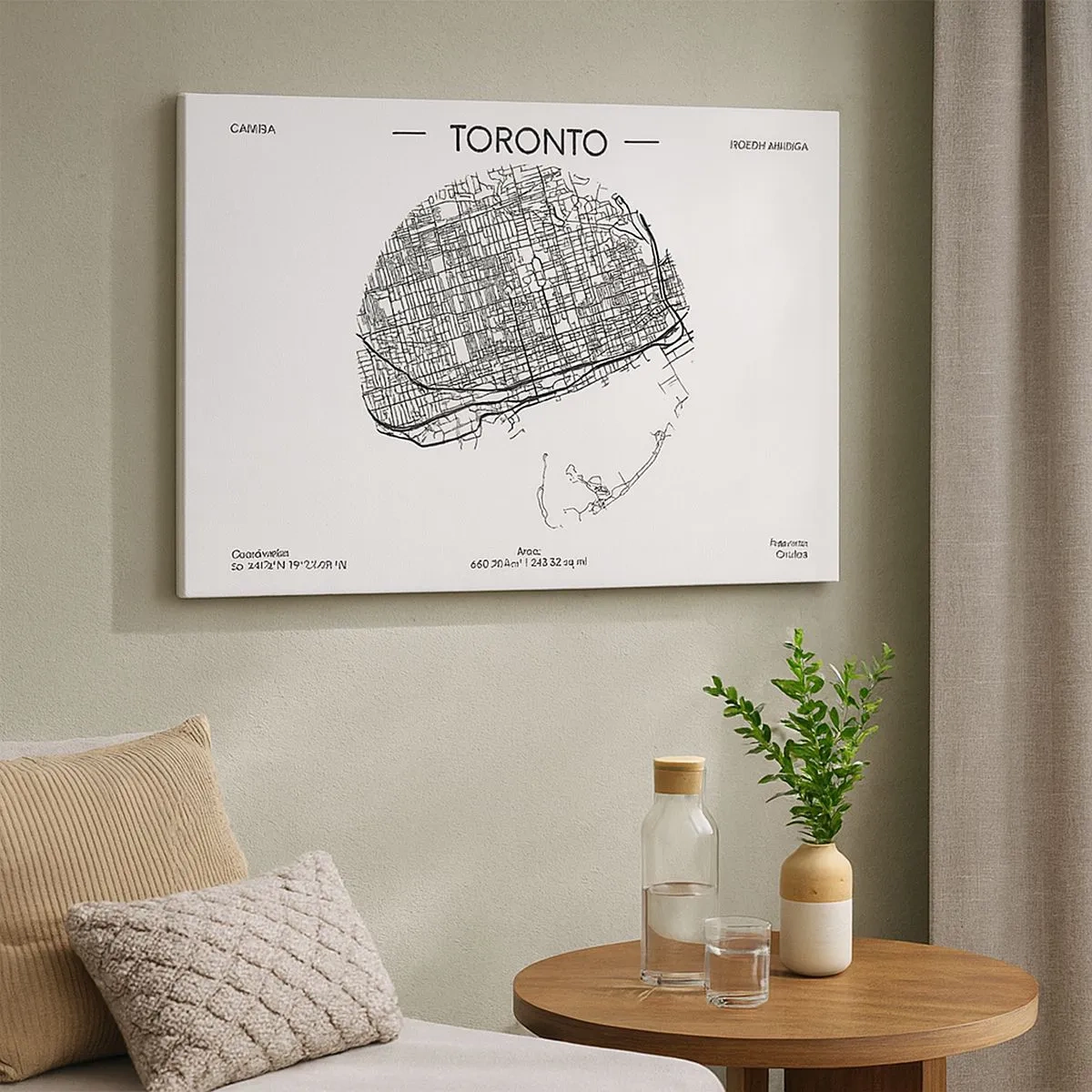 Obraz na plátně - Mapa Toronta v minimalistickém černobílém stylu - 70x50cm - Anatomie Toronta - Moderní nástěnná dekorace do obývacího pokoje a ložnice ARTTOR