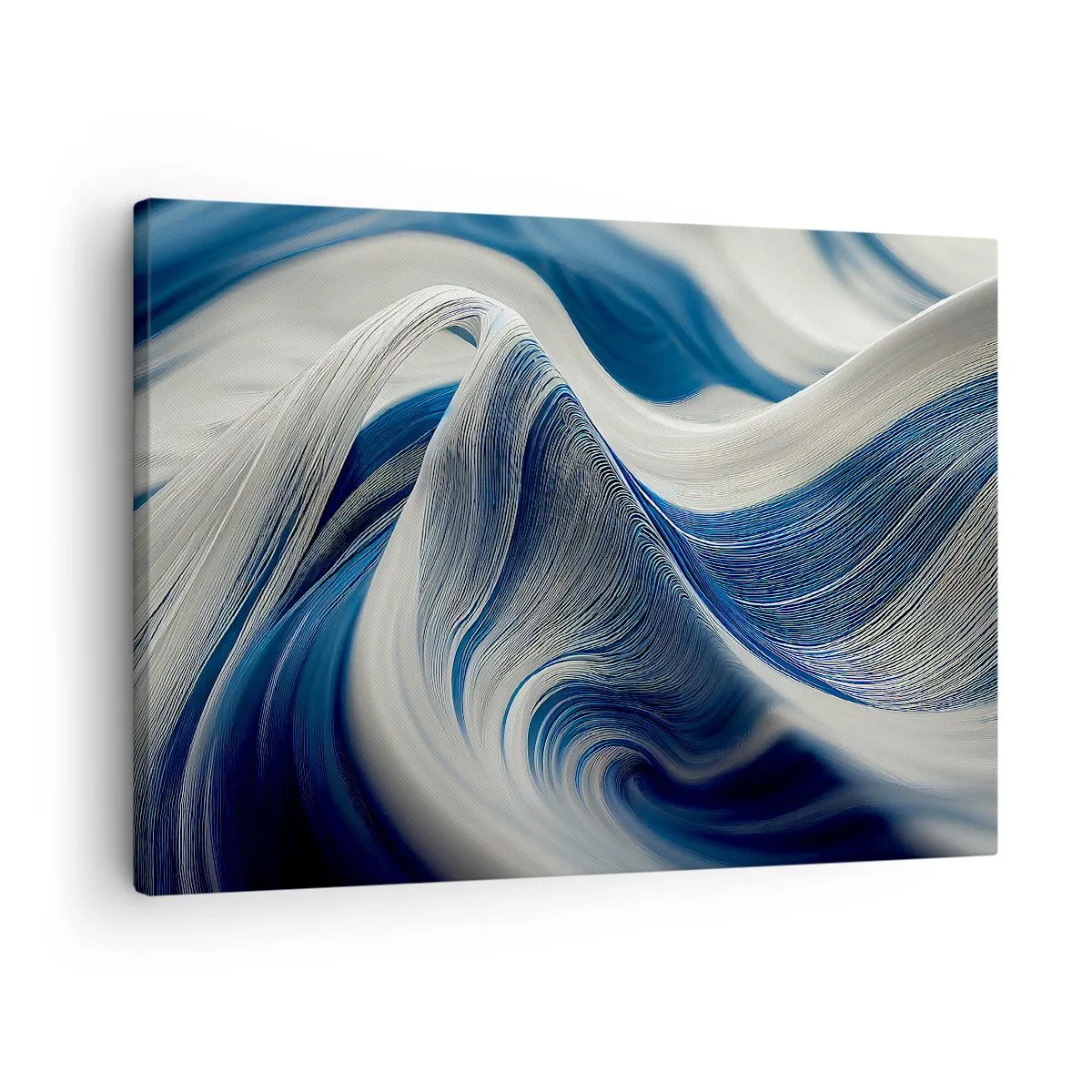 Obraz na plátně - Abstraktní vlny v odstínech modré a bílé - 70x50cm - Plynulost modré a bílé - Moderní nástěnná dekorace do obývacího pokoje a ložnice ARTTOR