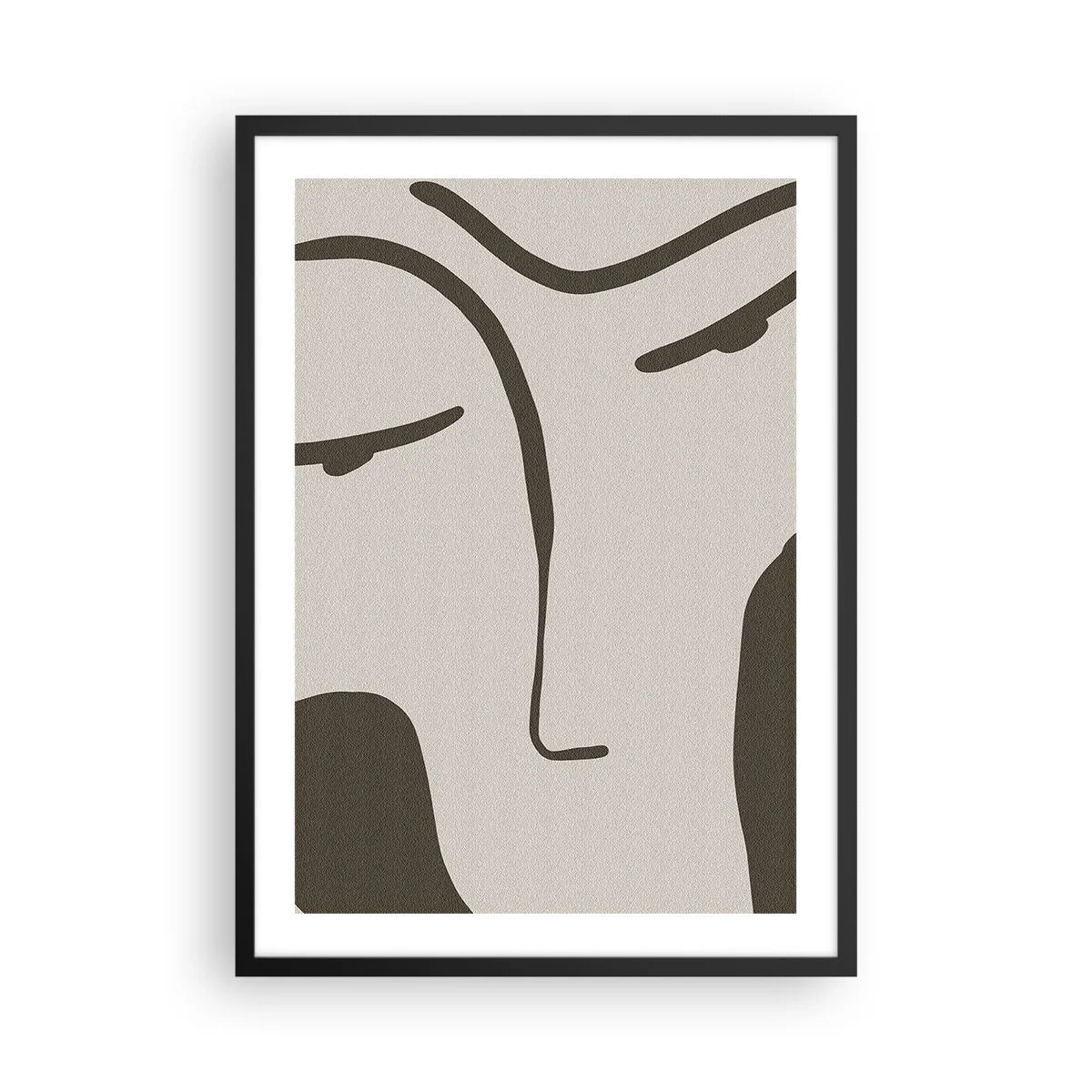 Plakát v černém rámu - Minimalistický portrét obličeje - 50x70cm - Jako z Modiglianiho obrazu - Moderní nástěnná dekorace do obývacího pokoje a ložnice ARTTOR