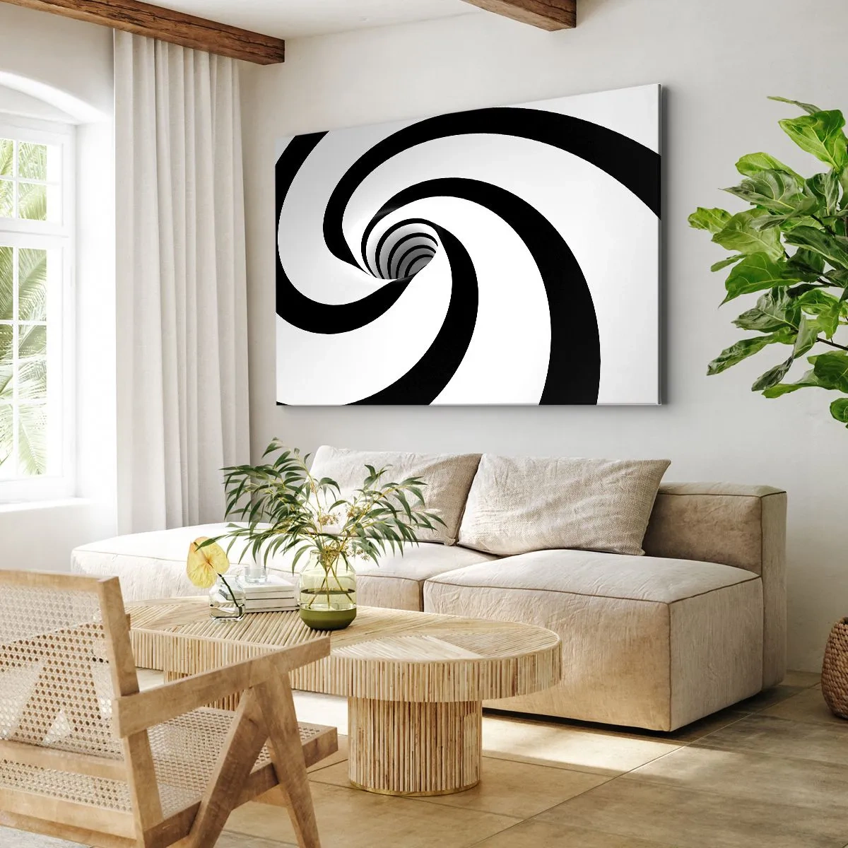 Obraz na plátně - Abstraktní černobílá spirála s efektem víru - 70x50cm - Podlehnout viru? - Moderní nástěnná dekorace do obývacího pokoje a ložnice ARTTOR