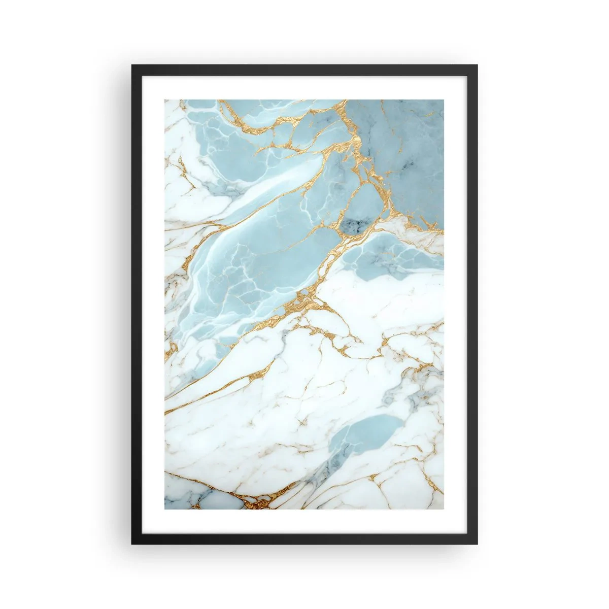 Plakát v černém rámu - Elegantní mramor v odstínech modré a zlaté - 50x70cm - Bohatství kamene - Moderní nástěnná dekorace do obývacího pokoje a ložnice ARTTOR