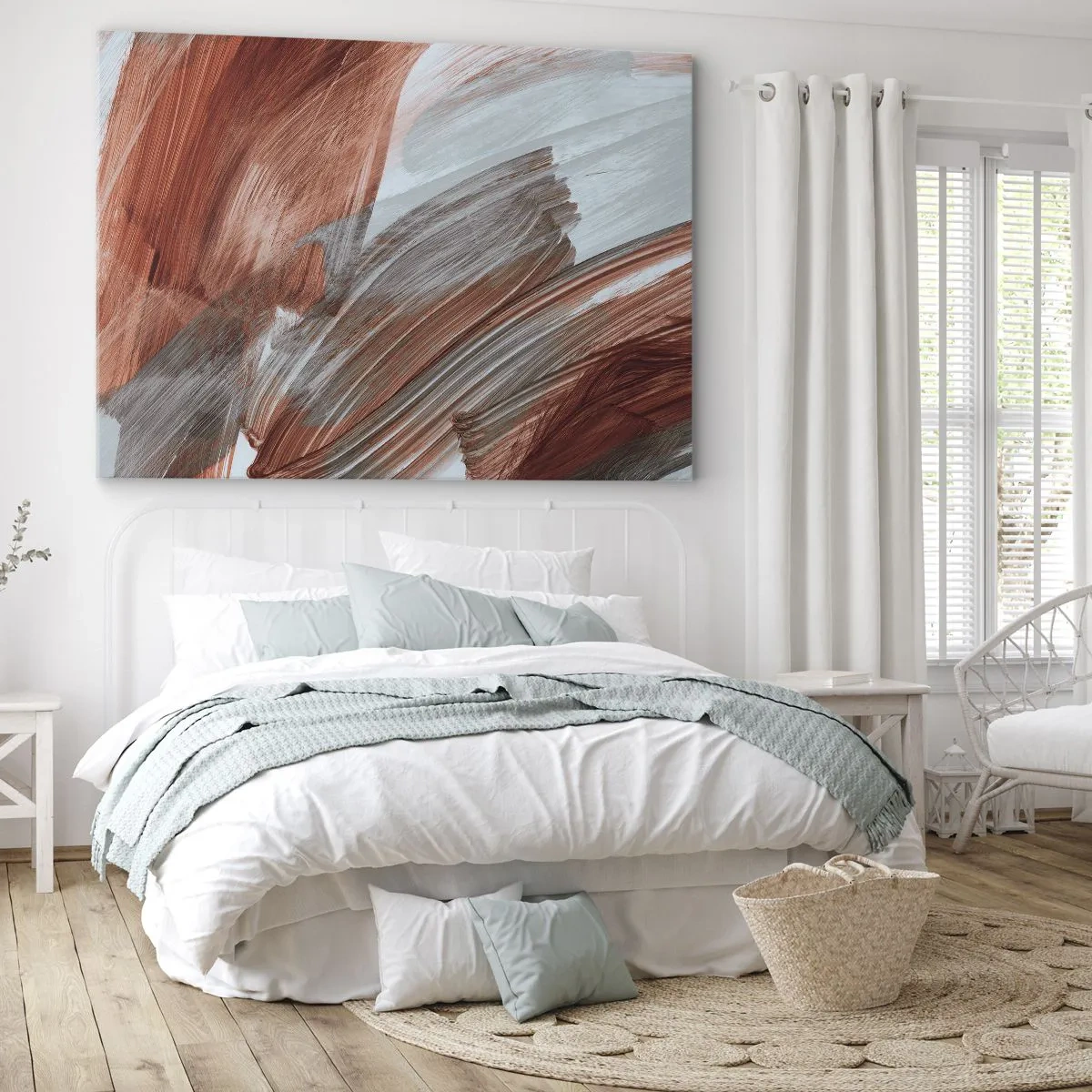 Obraz na plátně - Abstraktní tahy štětcem v odstínech mědi a šedé - 70x50cm - Podzimní větrná abstrakce - Moderní nástěnná dekorace do obývacího pokoje a ložnice ARTTOR