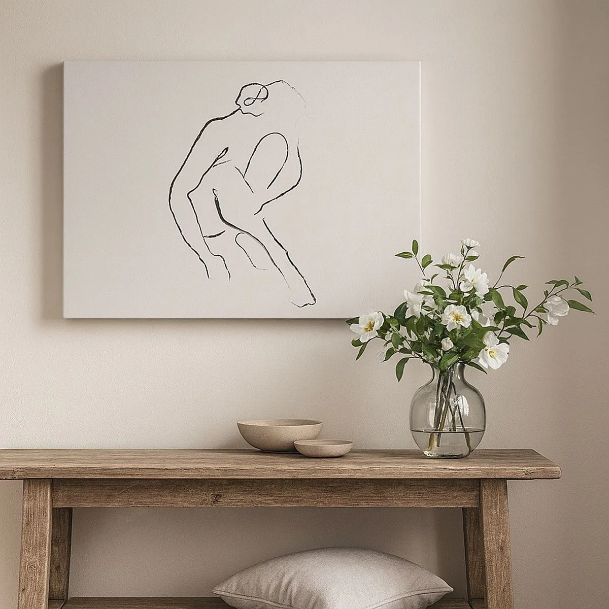 Obraz na plátně - Minimalistická silueta v černé barvě na světlém pozadí - 70x50cm - Intimní skica - Moderní nástěnná dekorace do obývacího pokoje a ložnice ARTTOR