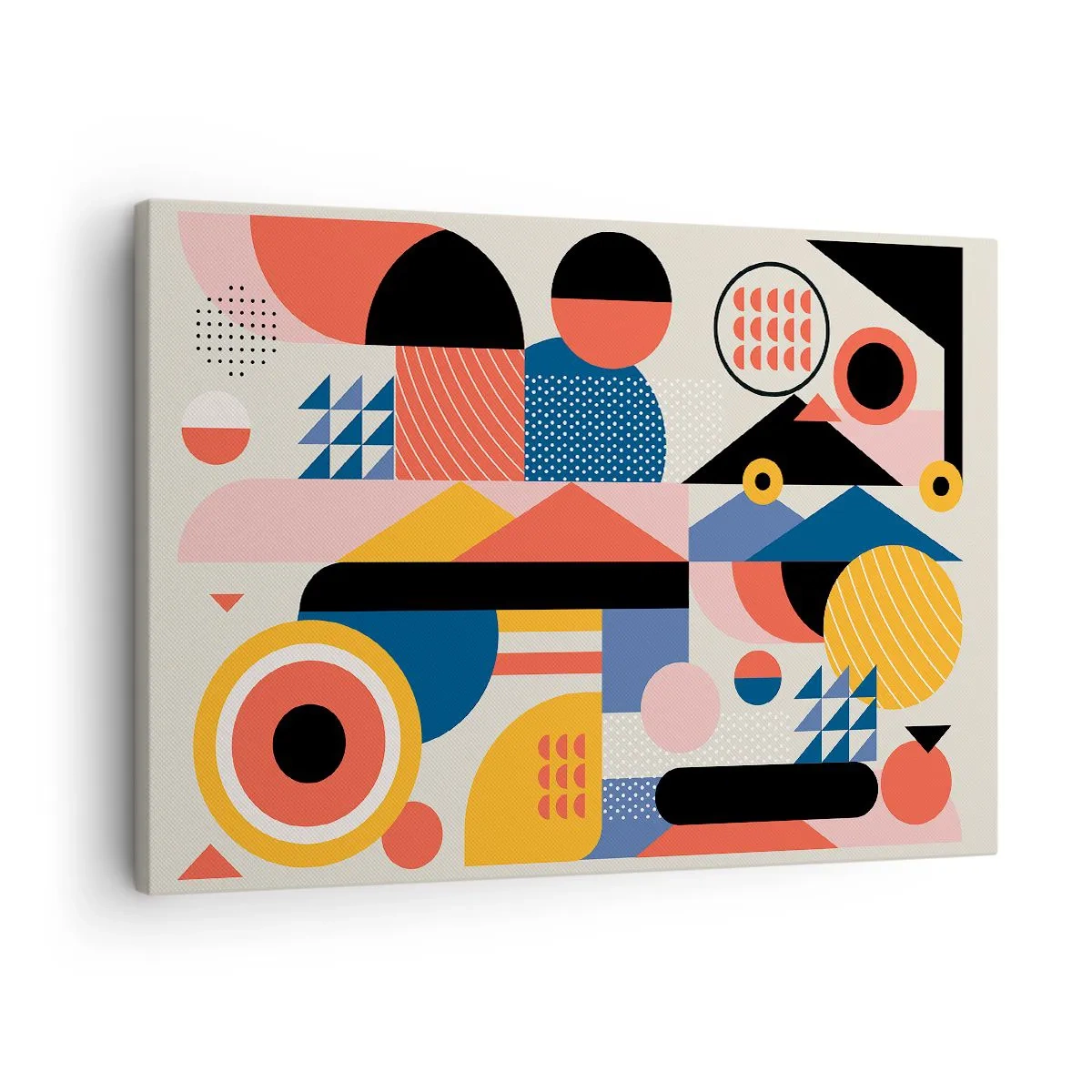 Obraz na plátně - Barevné geometrické tvary v retro stylu - 70x50cm - Kompozice: pojďme si hrát - Moderní nástěnná dekorace do obývacího pokoje a ložnice ARTTOR