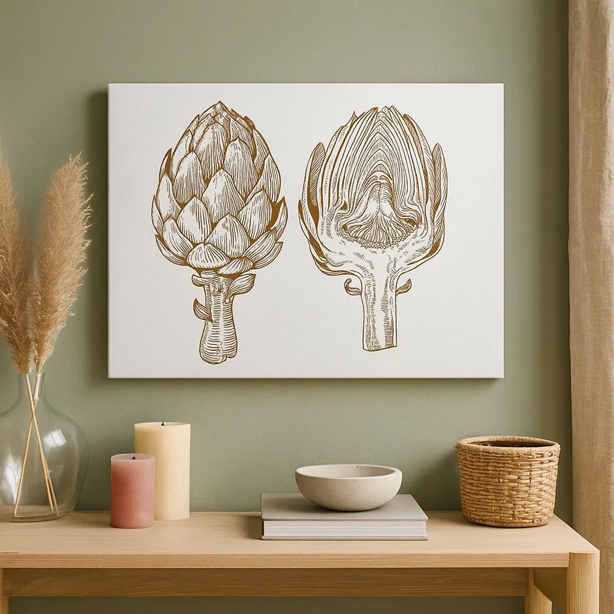 Obraz na plátně - Vintage umělecká kresba artyčoku - 70x50cm - Hodiny anatomie - Moderní nástěnná dekorace do obývacího pokoje a ložnice ARTTOR