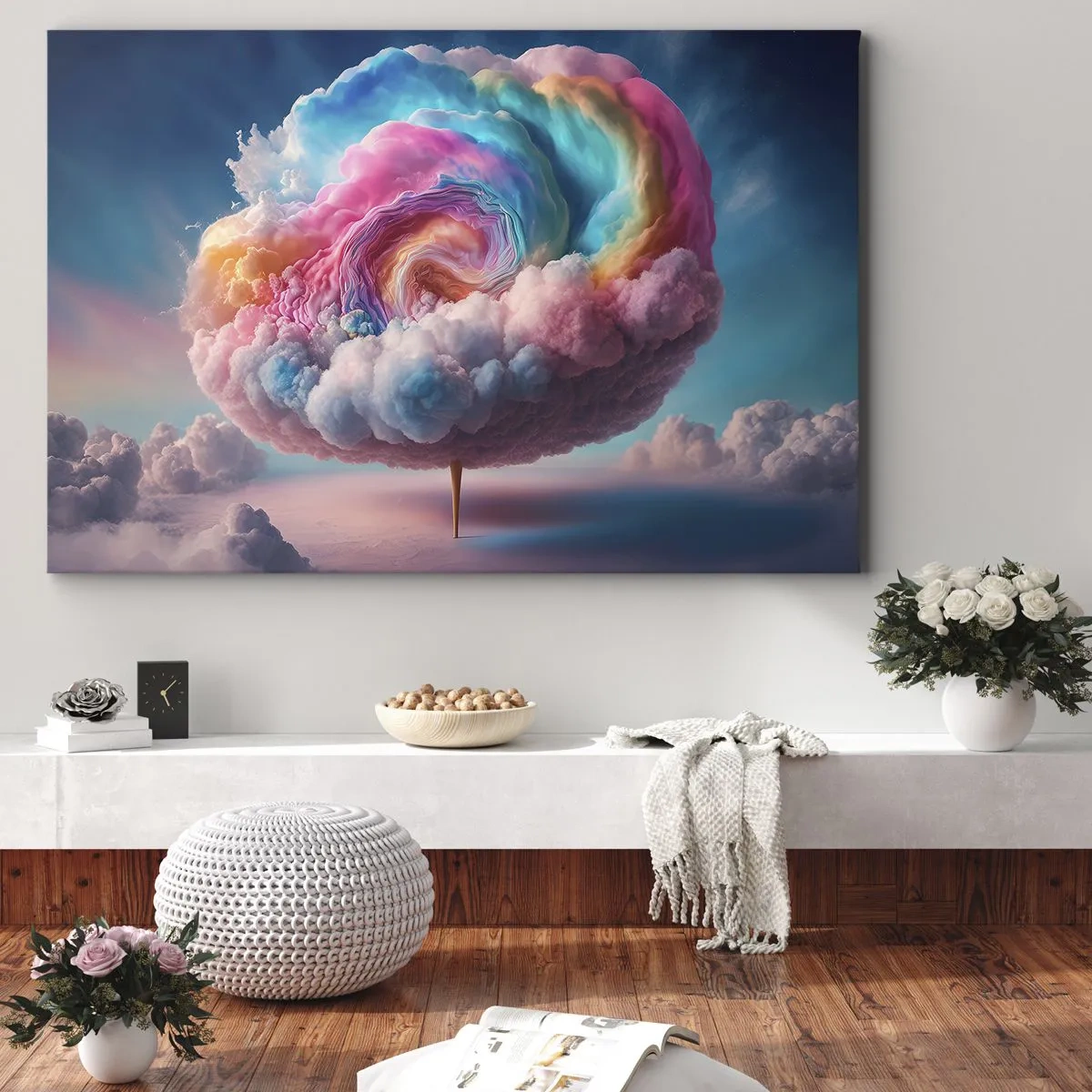Obraz na plátně - Spirálovitý mrak s pastelovými barvami na obloze - 70x50cm - Sen o zábavním parku - Moderní nástěnná dekorace do obývacího pokoje a ložnice ARTTOR