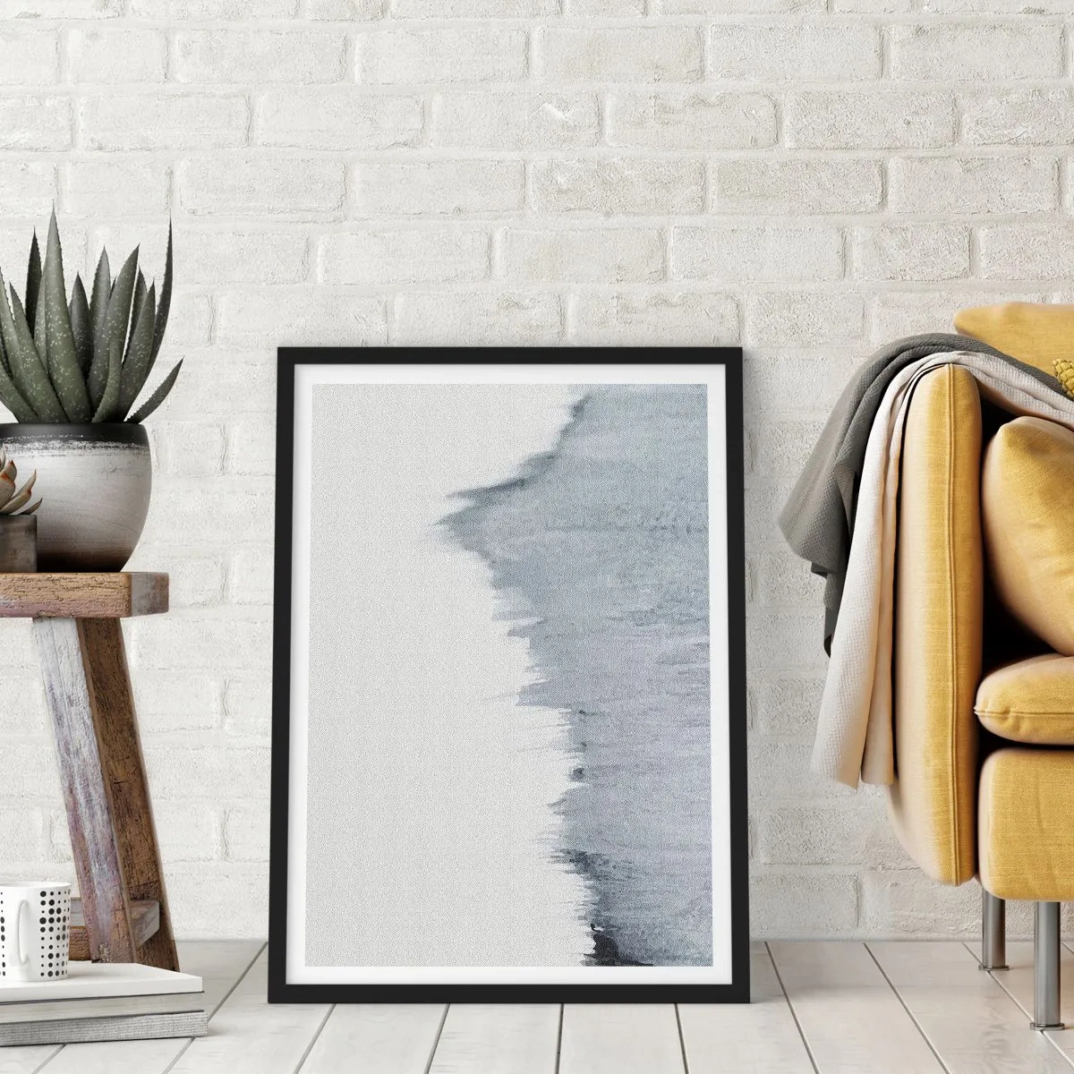 Plakát v černém rámu - Abstraktní kompozice v odstínech šedé s dynamickými tahy štětcem. - 50x70cm - Tajemný záznam - Moderní nástěnná dekorace do obývacího pokoje a ložnice ARTTOR