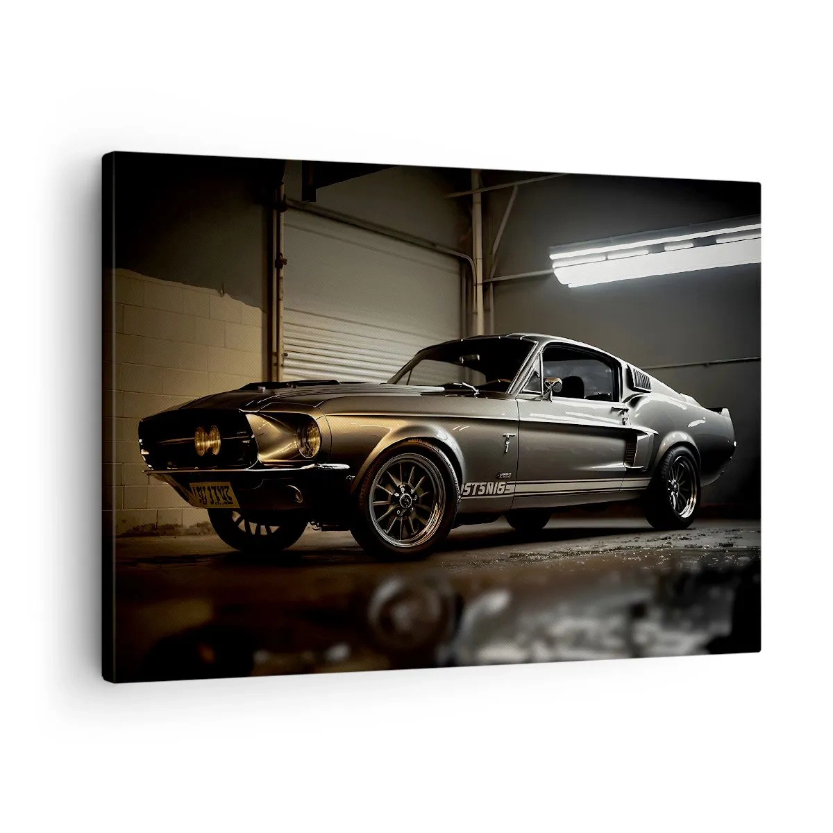 Obraz na plátně - Klasické auto v retro garáži - 70x50cm - Návrat do minulosti - Moderní nástěnná dekorace do obývacího pokoje a ložnice ARTTOR