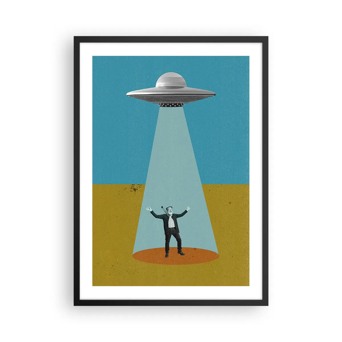 Plakát v černém rámu - Retro ilustrace únosu UFO - 50x70cm - Blízké setkání - Moderní nástěnná dekorace do obývacího pokoje a ložnice ARTTOR