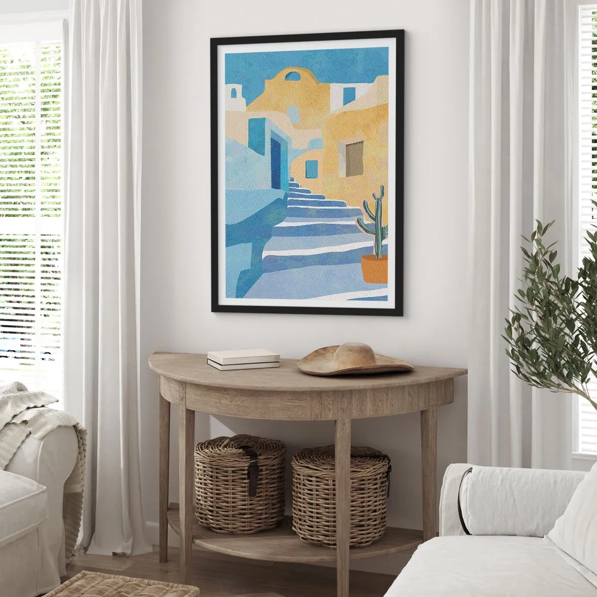 Plakát v černém rámu - Středomořská architektura v pastelových barvách - 50x70cm - Den v arabském městě - Moderní nástěnná dekorace do obývacího pokoje a ložnice ARTTOR