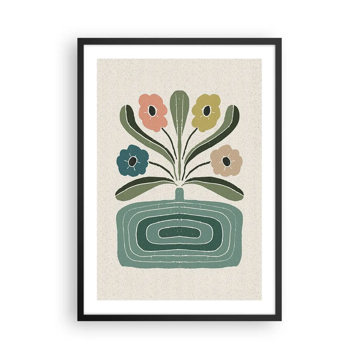 Plakát v černém rámu - Stylizované květiny v grafické kompozici - 50x70cm - Symetrická kytice - Moderní nástěnná dekorace do obývacího pokoje a ložnice ARTTOR