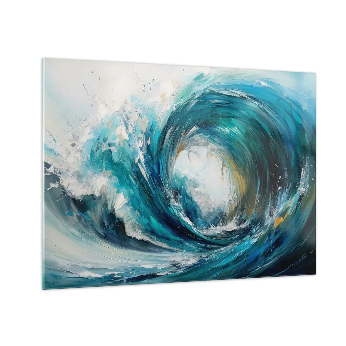 Obraz na skle - Vizualizace silné mořské vlny v podobě vířivky s intenzivní modrou barvou - 70x50cm - Mořský portál - Moderní nástěnná dekorace do obývacího pokoje a ložnice ARTTOR