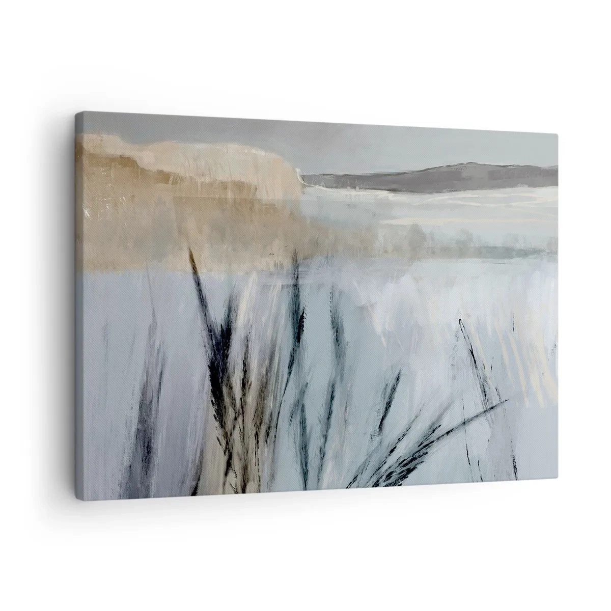 Obraz na plátně - Malebná zimní krajina s poli a trávami - 70x50cm - Zimní pole - Moderní nástěnná dekorace do obývacího pokoje a ložnice ARTTOR