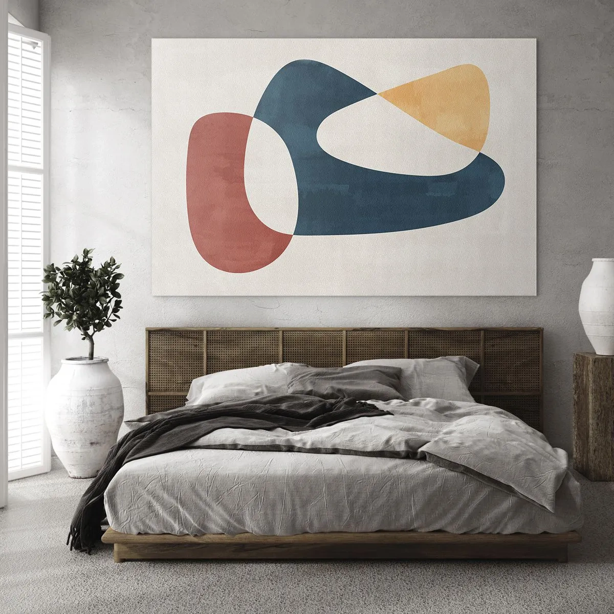 Obraz na skle - Minimalistická abstrakce v odstínech červené a tmavě modré - 70x50cm - Vlivy a metamorfózy - Moderní nástěnná dekorace do obývacího pokoje a ložnice ARTTOR