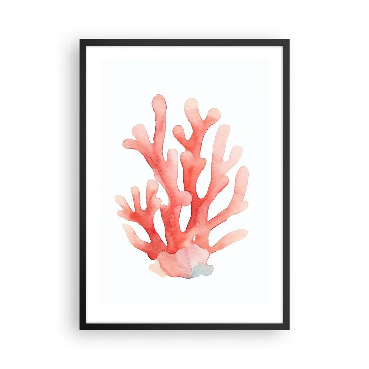 Plakát v černém rámu - Akvarelová ilustrace červeného korálu na bílém pozadí - 50x70cm - Korálový korál - Moderní nástěnná dekorace do obývacího pokoje a ložnice ARTTOR