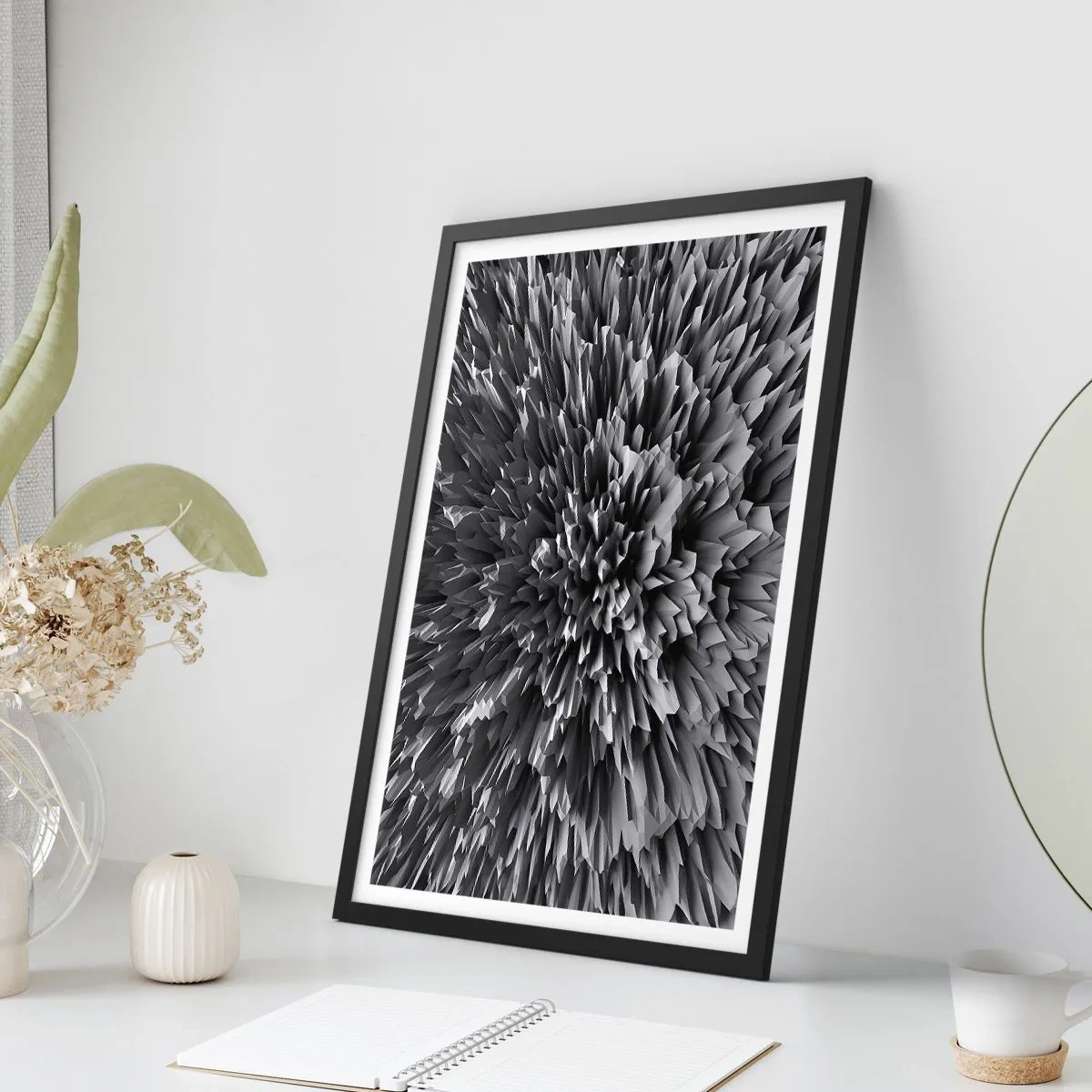 Plakát v černém rámu - Černobílá abstraktní kompozice s geometrickými tvary - 50x70cm - Ostřejší to už nebude - Moderní nástěnná dekorace do obývacího pokoje a ložnice ARTTOR