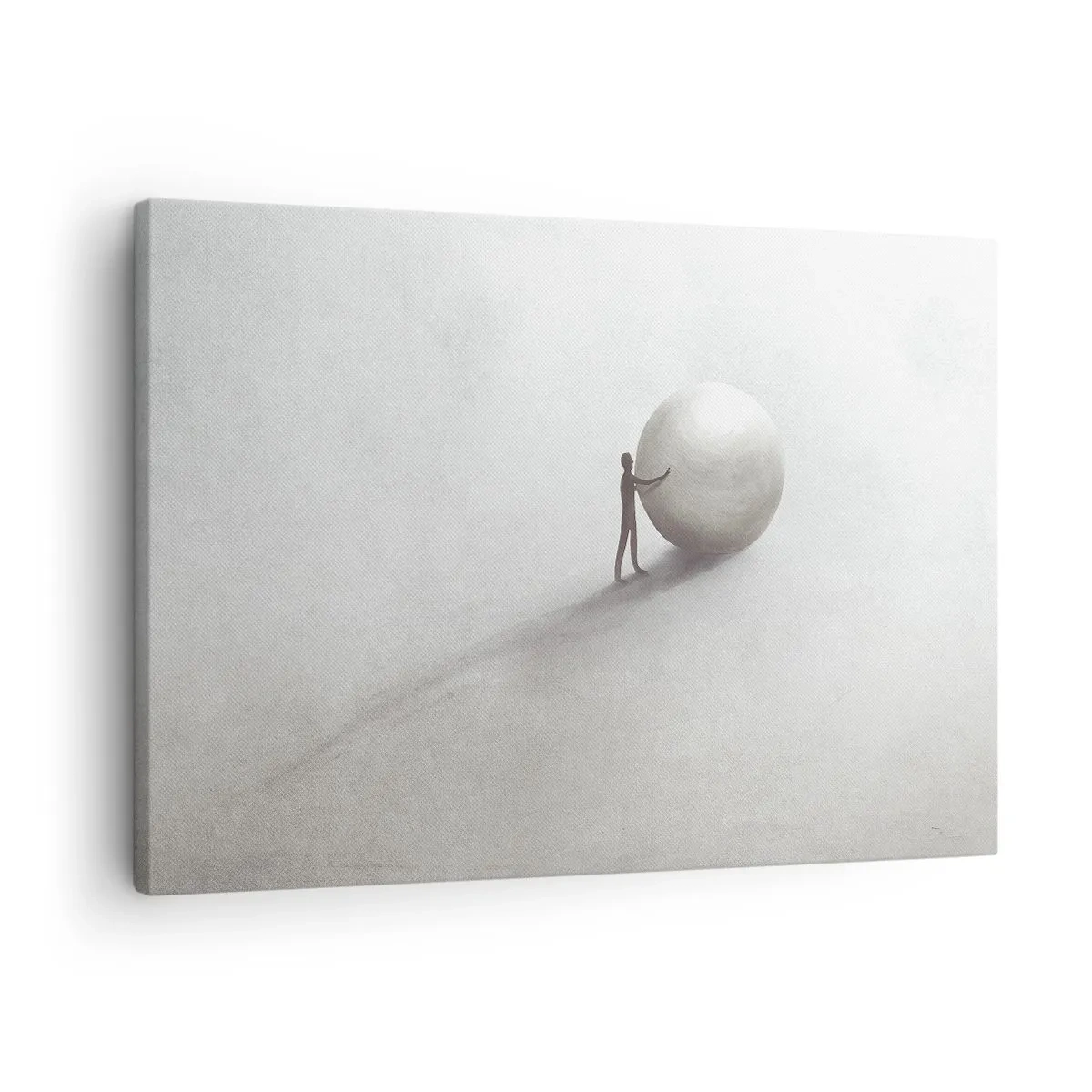 Obraz na plátně - Minimalistická postava s míčem na světlém, monochromatickém pozadí. - 70x50cm - Hra života - Moderní nástěnná dekorace do obývacího pokoje a ložnice ARTTOR