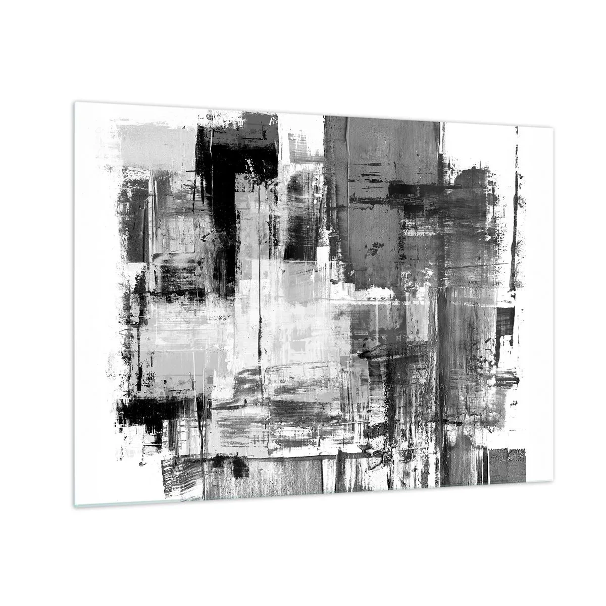 Obraz na skle - Černobílá abstrakce s geometrickou strukturou - 70x50cm - Šedé je krásné - Moderní nástěnná dekorace do obývacího pokoje a ložnice ARTTOR