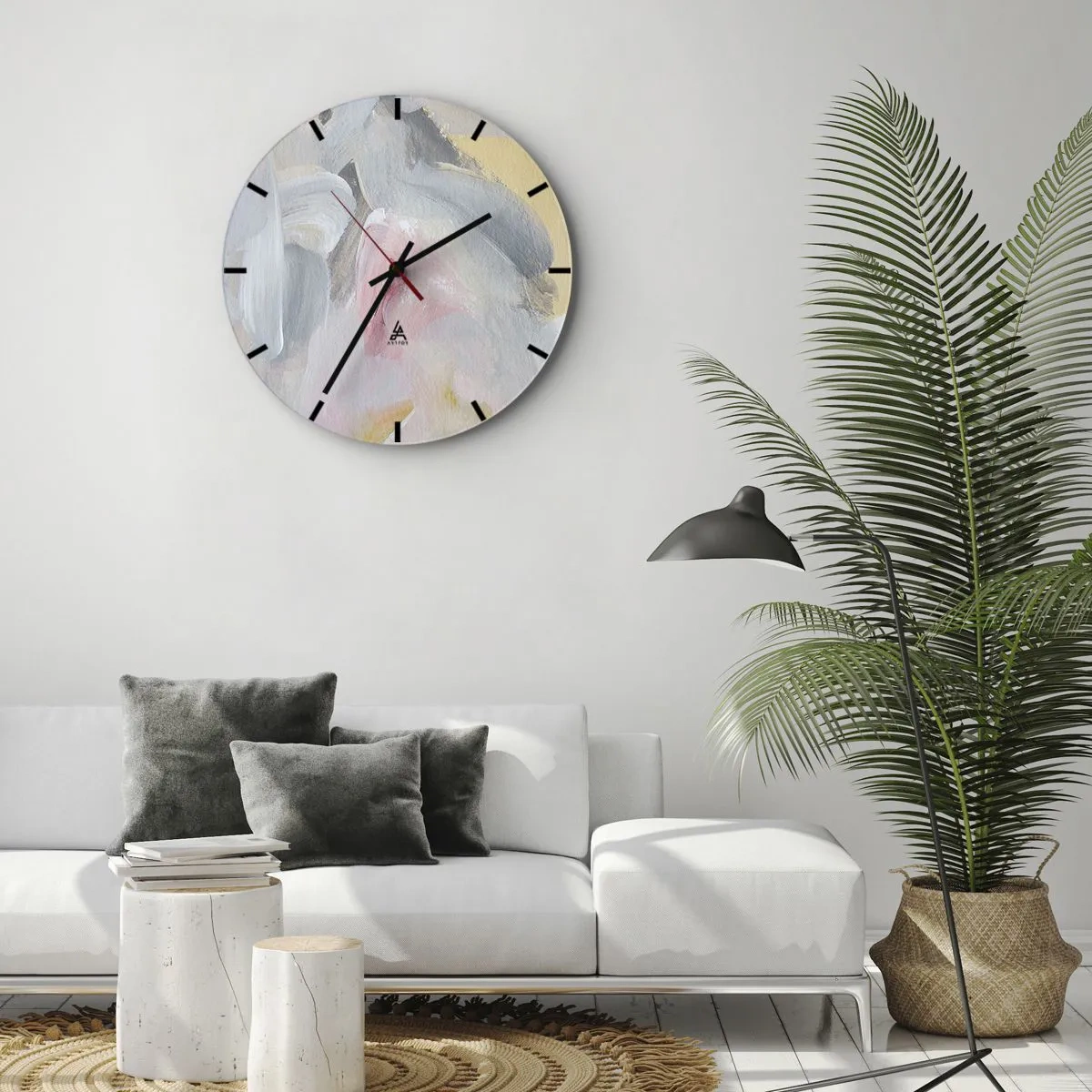 Nástěnné hodiny - Abstraktní pastelové skvrny v odstínech růžové a šedé - 30x30cm - V pastelovém světě - Moderní nástěnná dekorace do obývacího pokoje, kuchyně a ložnice ARTTOR