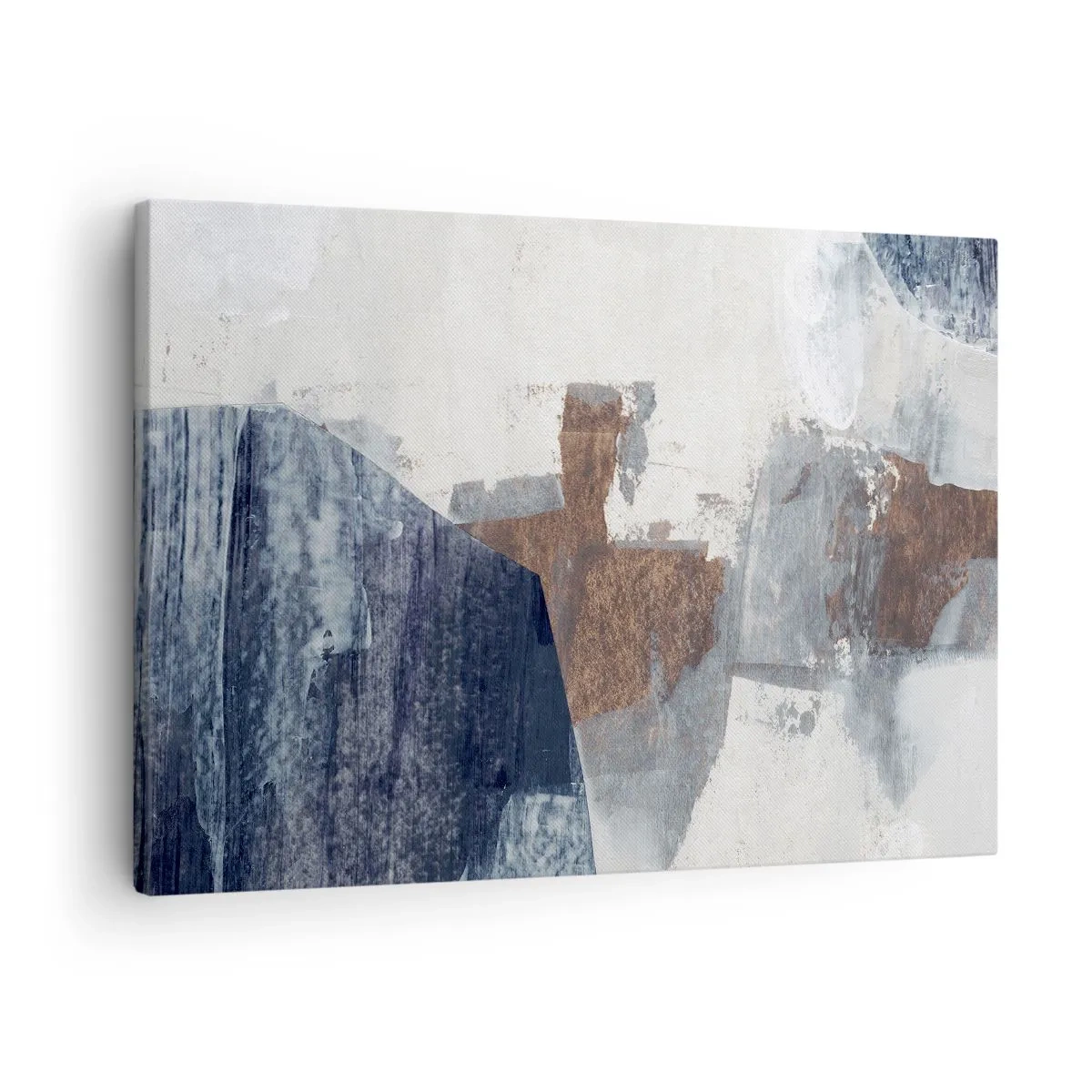 Obraz na plátně - Abstraktní tvary v odstínech modré a hnědé - 70x50cm - Modro-hnědé tvary - Moderní nástěnná dekorace do obývacího pokoje a ložnice ARTTOR