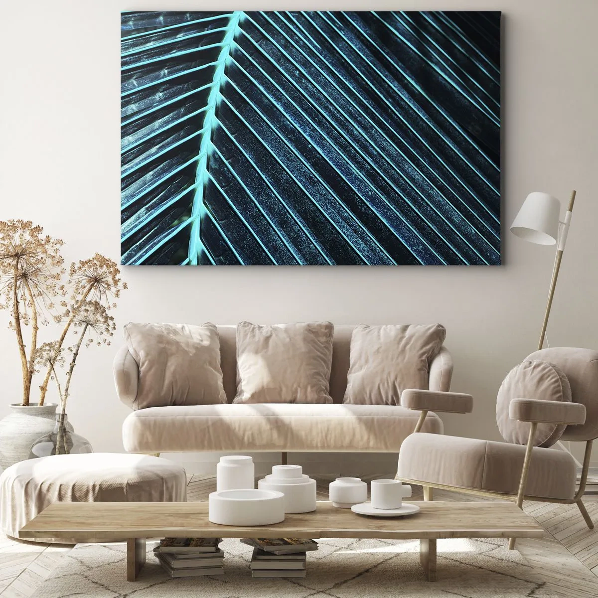Obraz na plátně - Makrofotografie listu v odstínech tyrkysové a tmavě modré - 70x50cm - Textura zeleně - Moderní nástěnná dekorace do obývacího pokoje a ložnice ARTTOR
