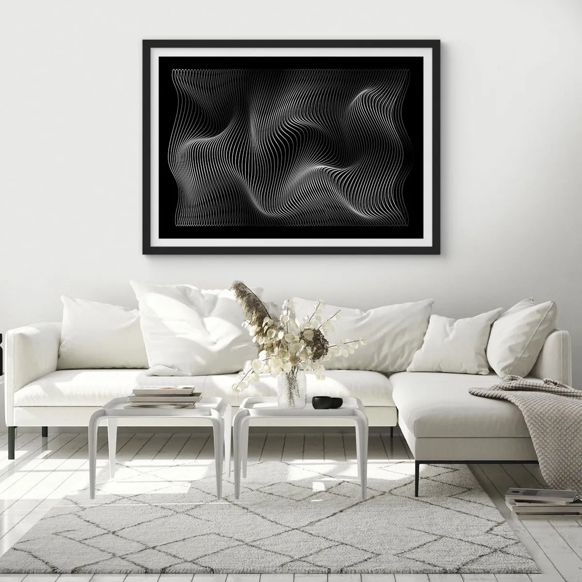 Plakát v černém rámu - Tanec světla v prostoru - 70x50 cm