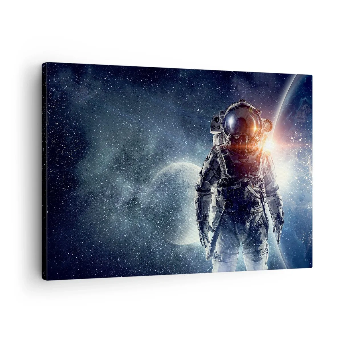 Obraz na plátně - Astronaut na pozadí vesmíru a planety Země - 70x50cm - Vesmírné dobrodružství - Moderní nástěnná dekorace do obývacího pokoje a ložnice ARTTOR