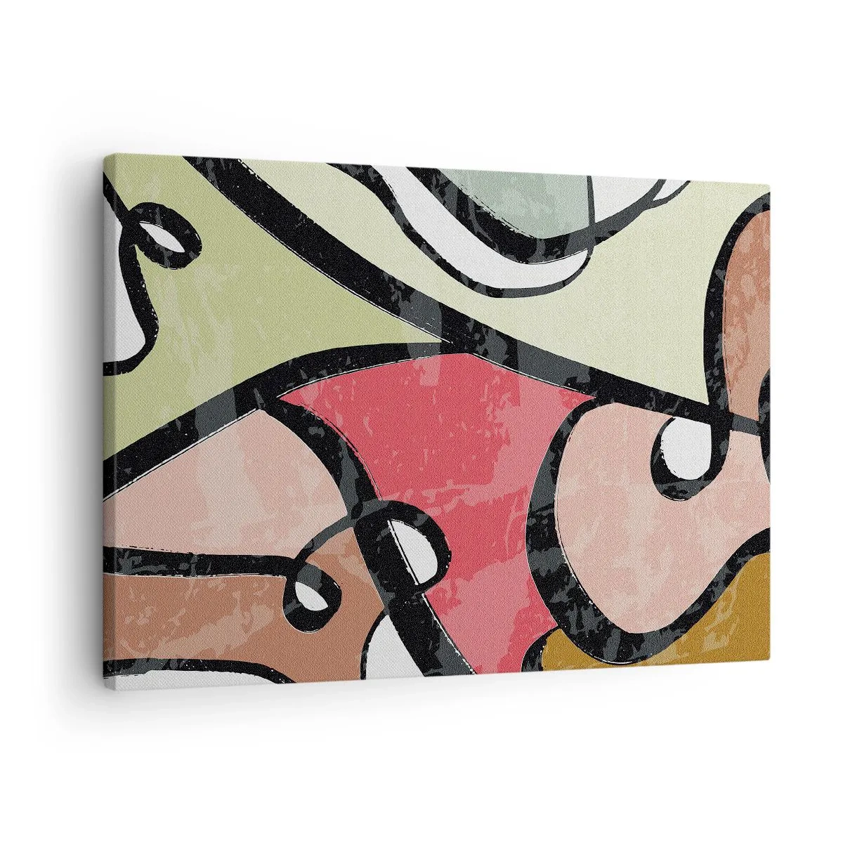 Obraz na plátně - Barevné abstraktní tvary s černými čarami - 70x50cm - Piruety uprostřed barev - Moderní nástěnná dekorace do obývacího pokoje a ložnice ARTTOR
