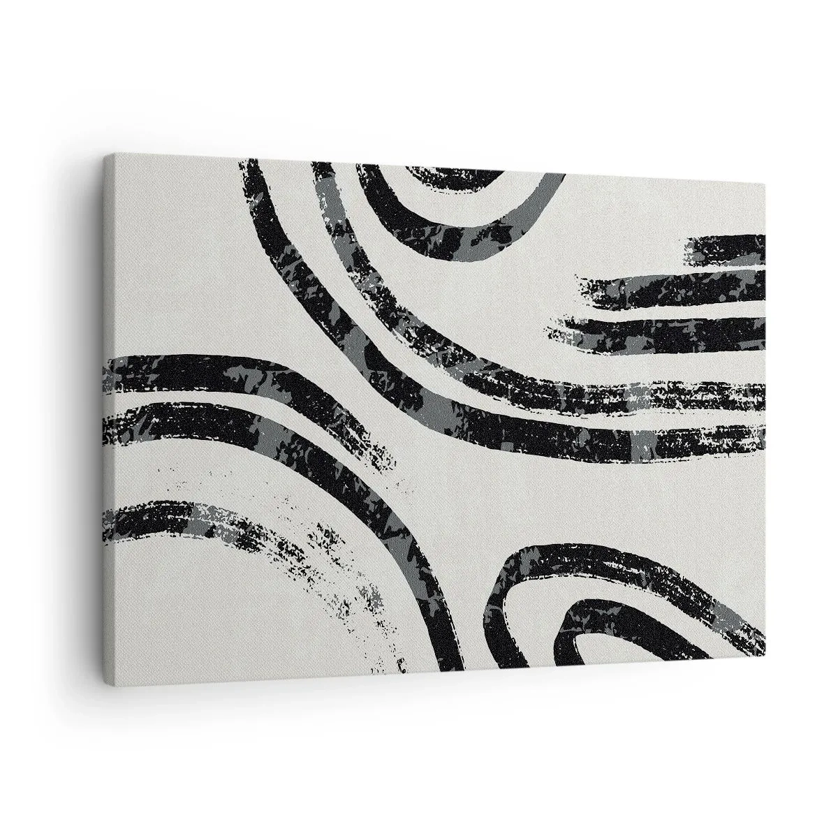 Obraz na plátně - Černobílé abstraktní čáry na světlém pozadí - 70x50cm - Napůl zastavený - Moderní nástěnná dekorace do obývacího pokoje a ložnice ARTTOR