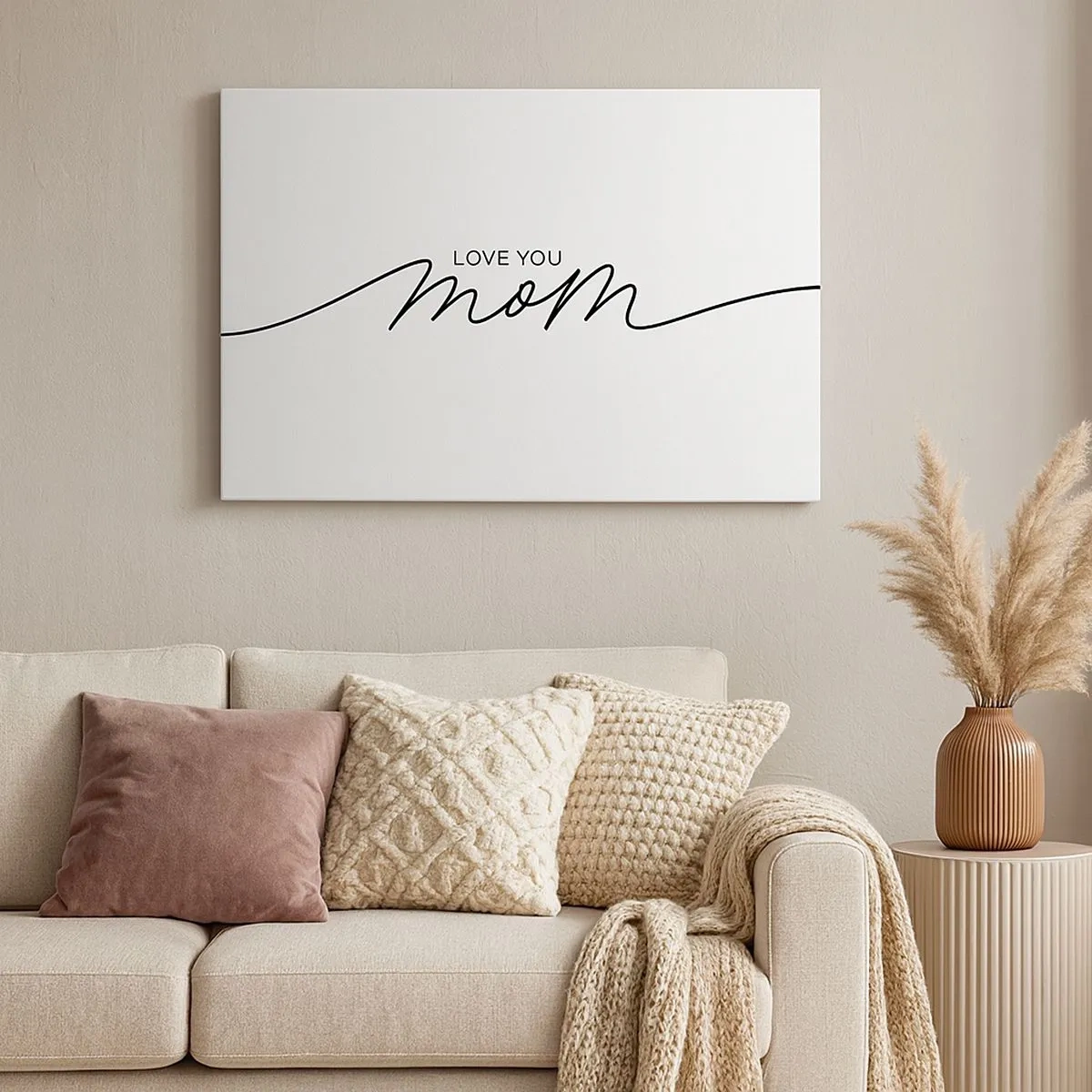 Obraz na plátně - Minimalistický nápis Love You Mom na bílém pozadí - 70x50cm - Velké emoce - Moderní nástěnná dekorace do obývacího pokoje a ložnice ARTTOR