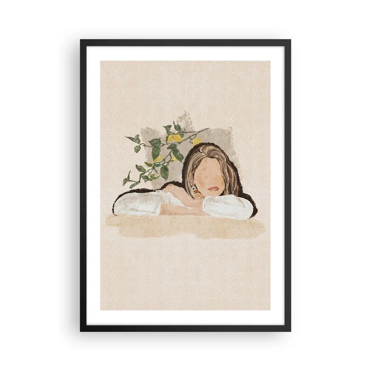 Plakát v černém rámu - Zamyšlená postava obklopená přírodou - 50x70cm - Krasavice z jihu - Moderní nástěnná dekorace do obývacího pokoje a ložnice ARTTOR