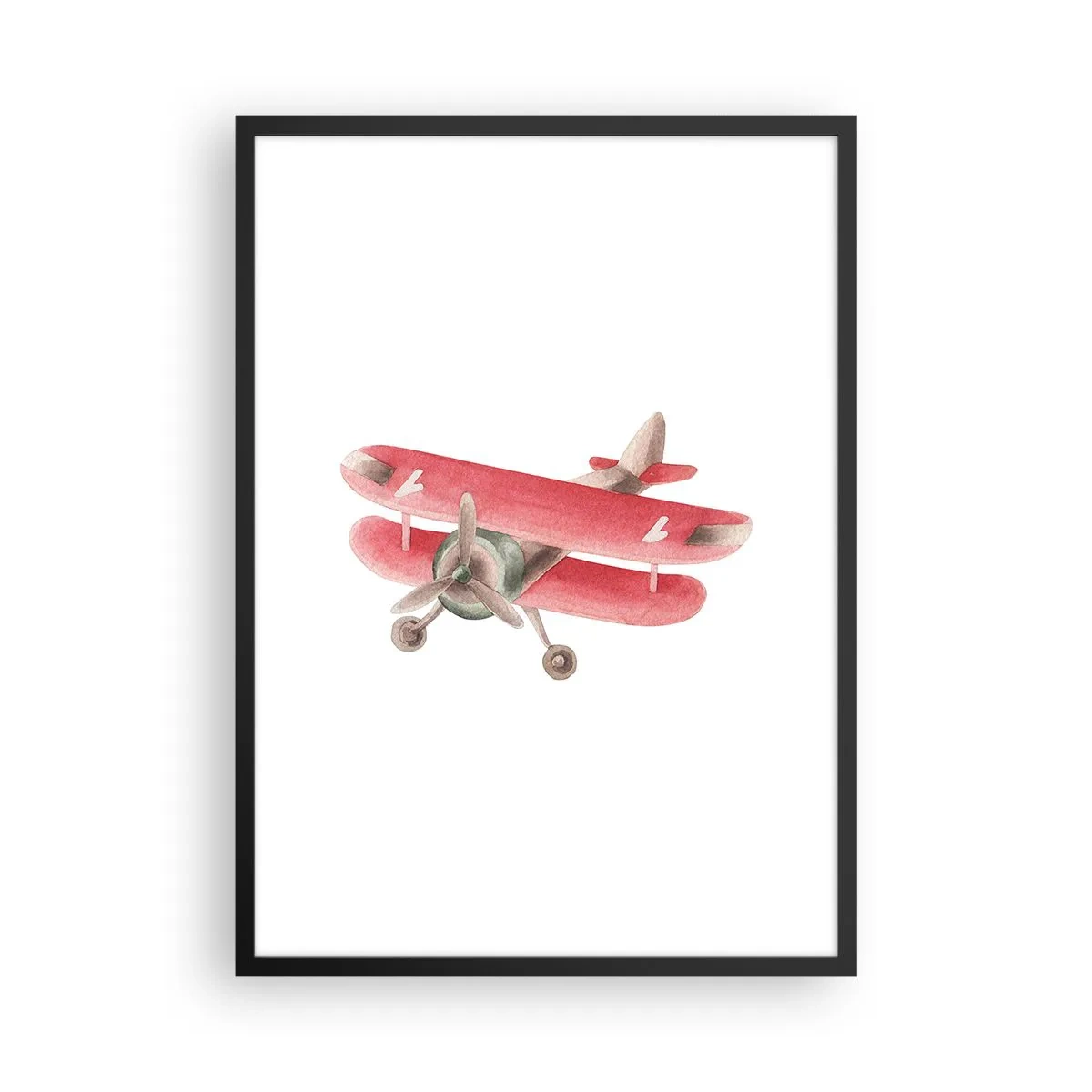 Plakát v černém rámu - Okouzlující červený retro dvojplošník - 50x70cm - Připraven na vysoký let - Moderní nástěnná dekorace do obývacího pokoje a ložnice ARTTOR