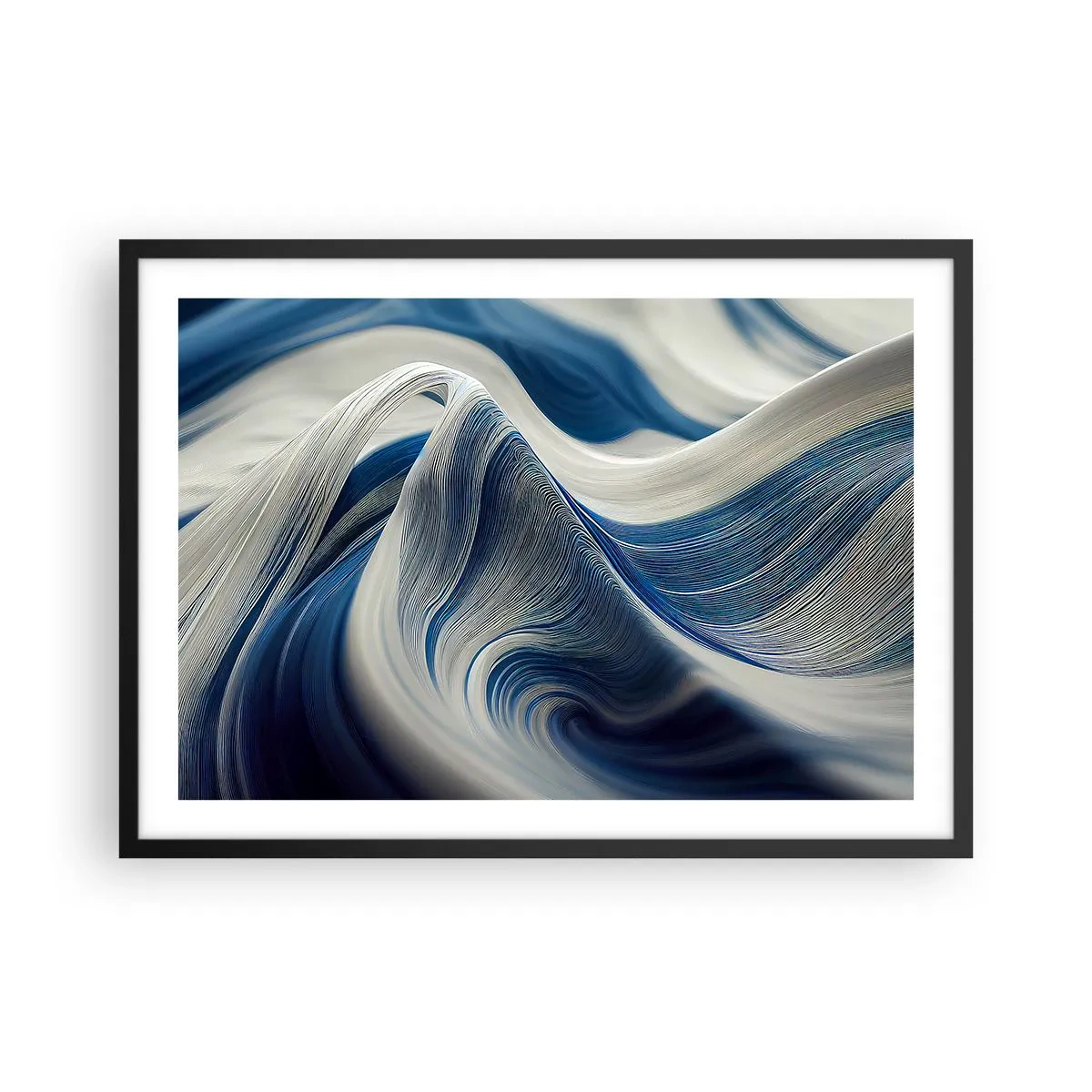Plakát v černém rámu - Plynulost modré a bílé - 70x50 cm