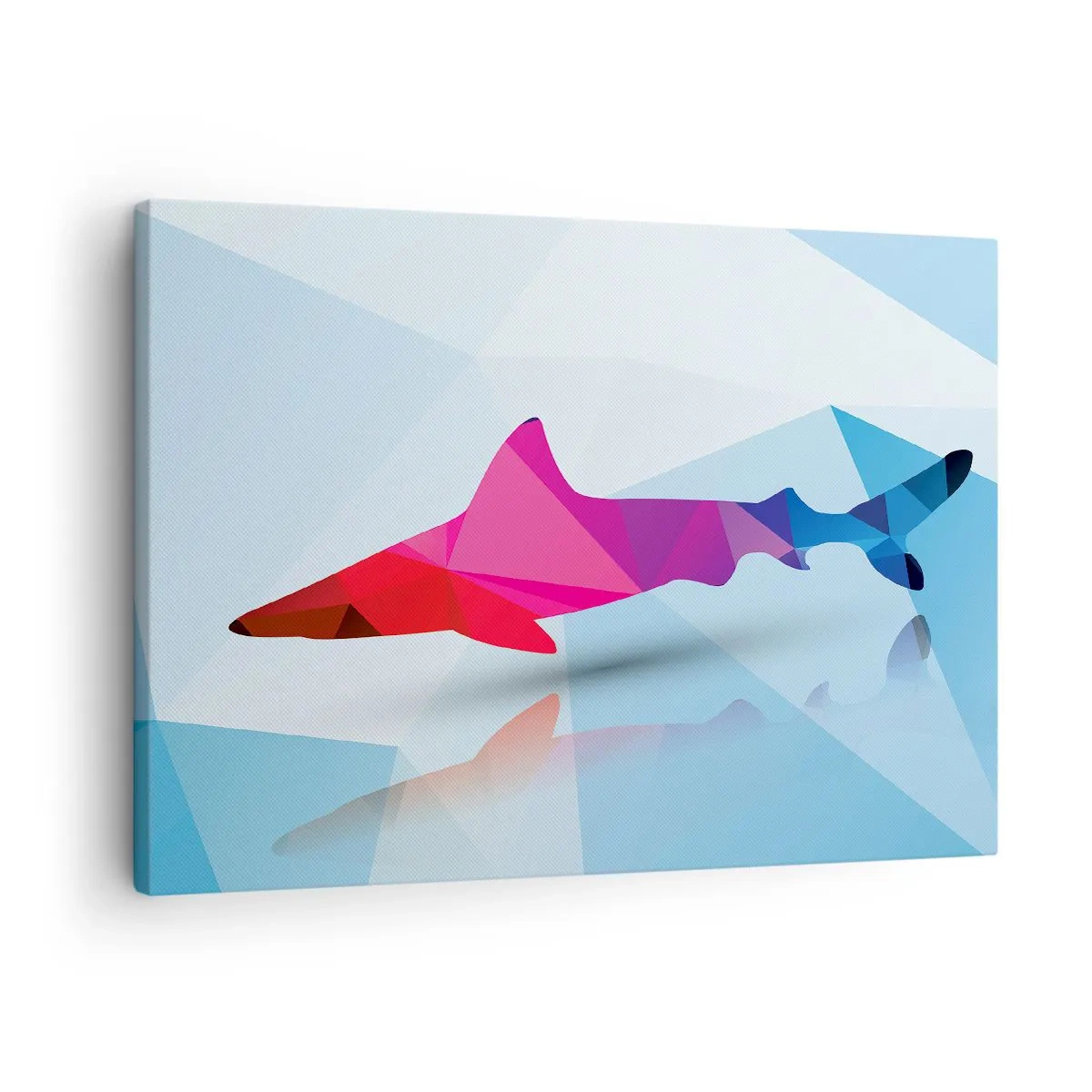 Obraz na plátně - Geometrická silueta žraloka v odstínech růžové a modré - 70x50cm - Žralok v krystalickém prostoru - Moderní nástěnná dekorace do obývacího pokoje a ložnice ARTTOR
