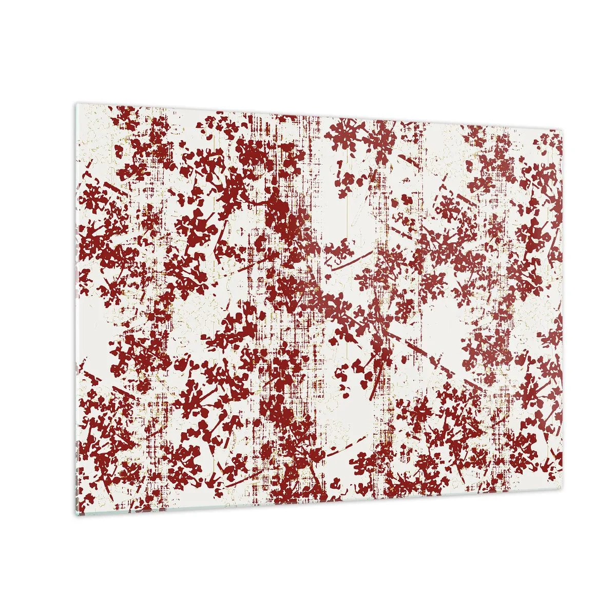 Obraz na skle - Květinový vzor v červené barvě na světlém, opotřebovaném pozadí - 70x50cm - Staré kaliko - Moderní nástěnná dekorace do obývacího pokoje a ložnice ARTTOR