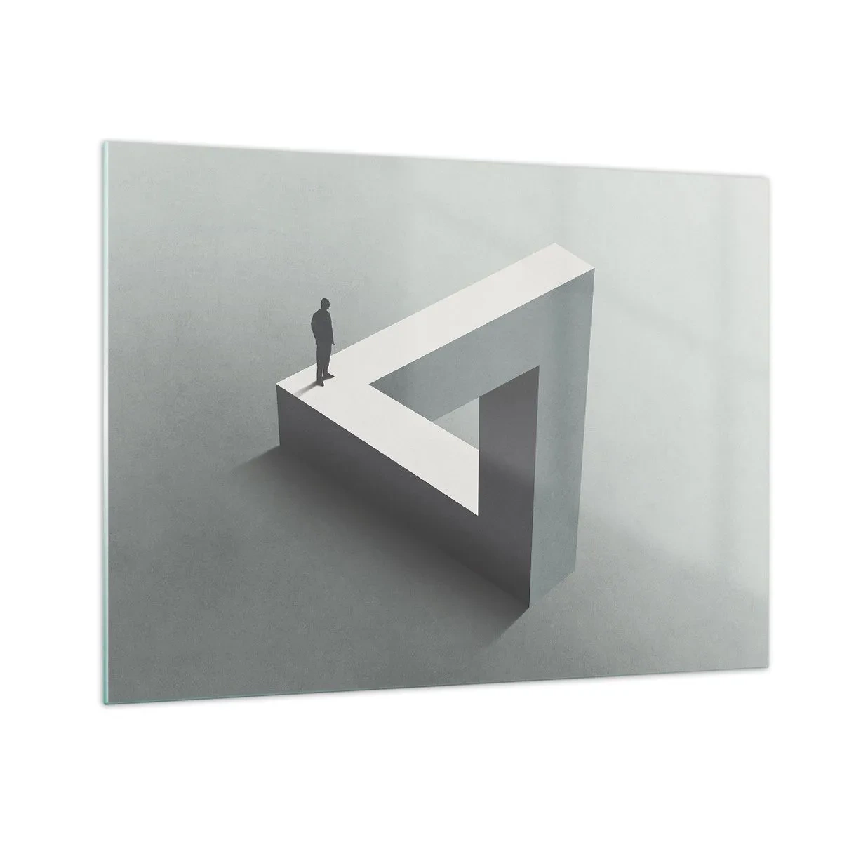 Obraz na skle - Postava na geometrické struktuře ve stylu optické iluze - 70x50cm - A přece je to možné - Moderní nástěnná dekorace do obývacího pokoje a ložnice ARTTOR