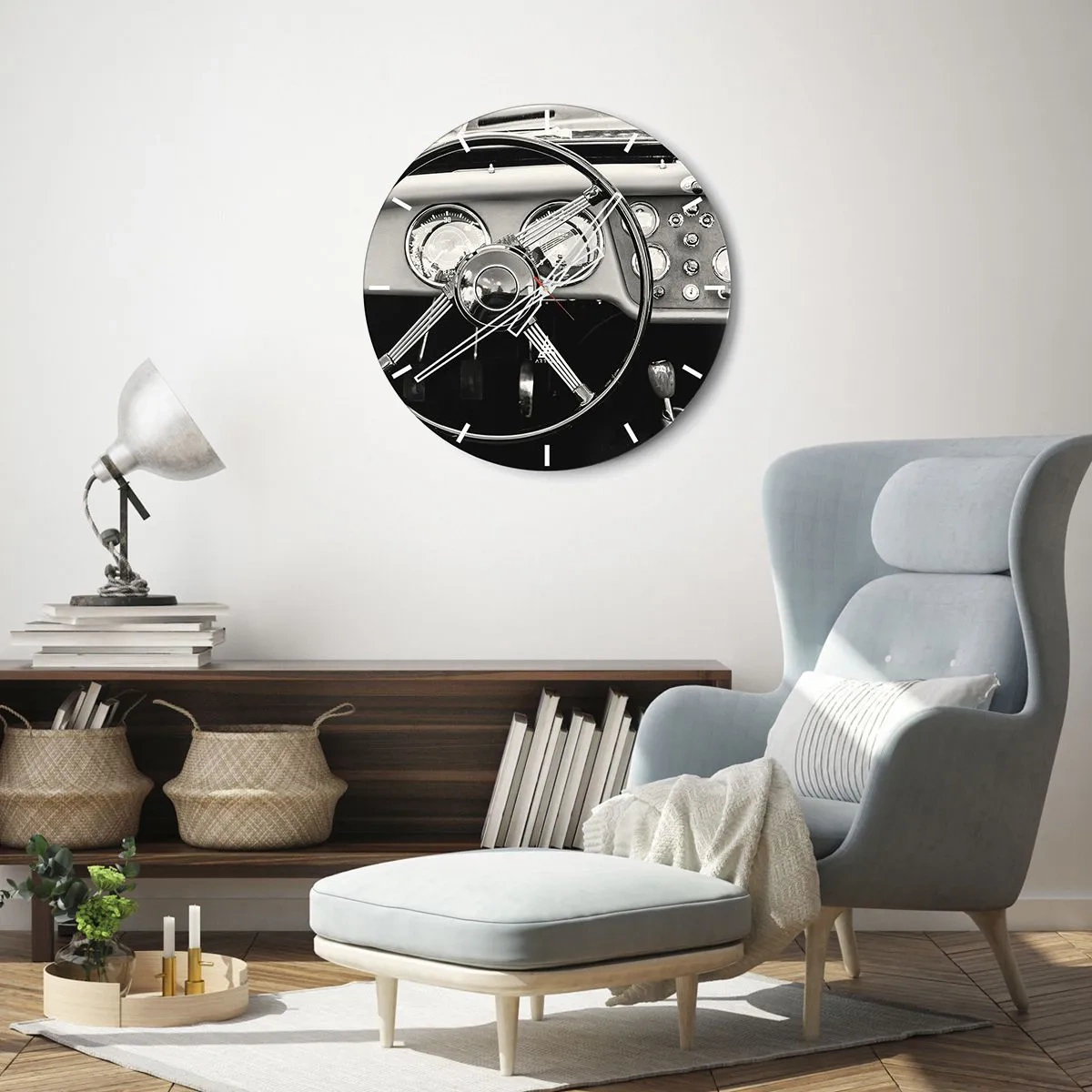 Nástěnné hodiny - Kokpit veterána v retro sépiovém tónu - 30x30cm - Sen sběratele - Moderní nástěnná dekorace do obývacího pokoje, kuchyně a ložnice ARTTOR