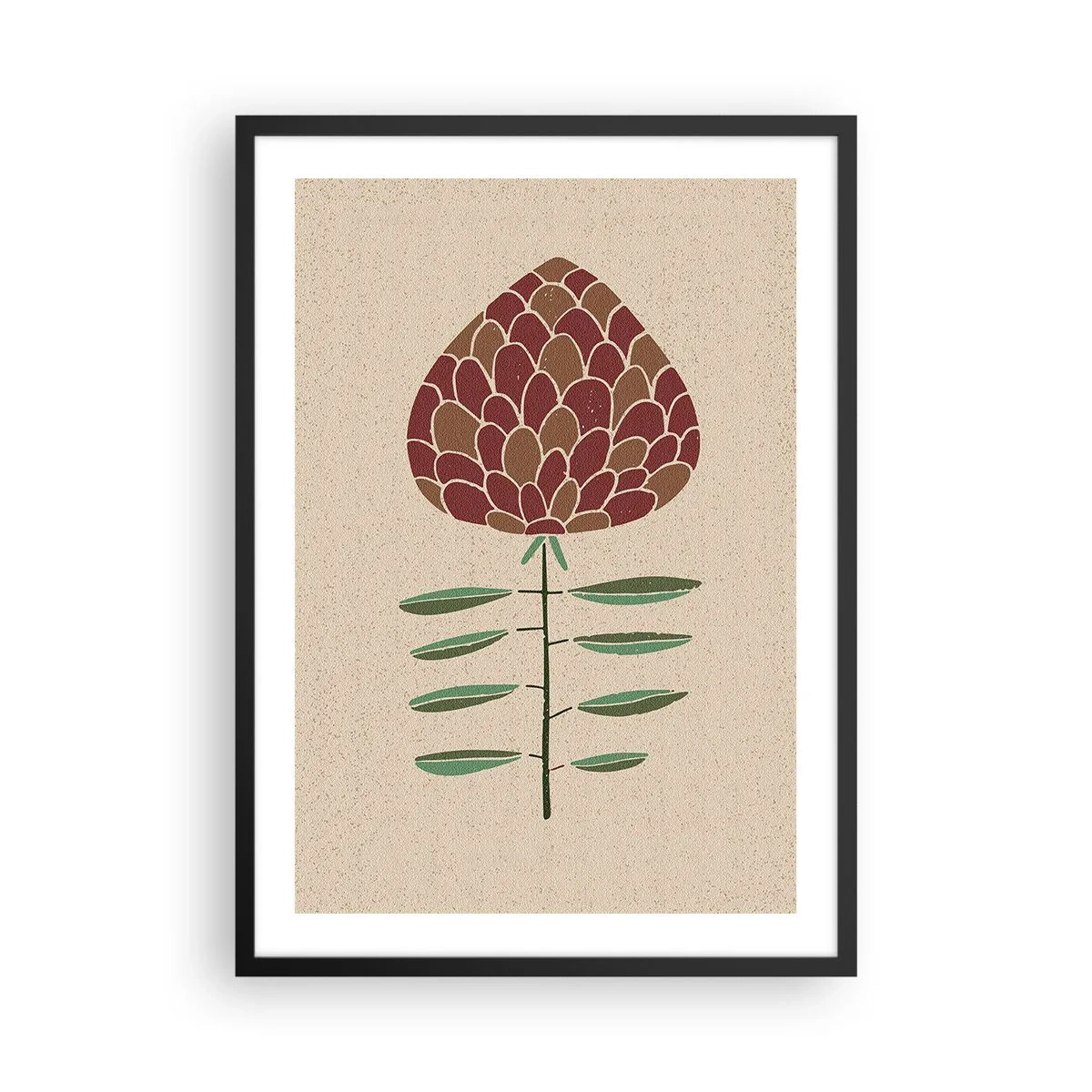 Plakát v černém rámu - Abstraktní květina v teplých barvách na béžovém pozadí - 50x70cm - Šéf šéfů - Moderní nástěnná dekorace do obývacího pokoje a ložnice ARTTOR