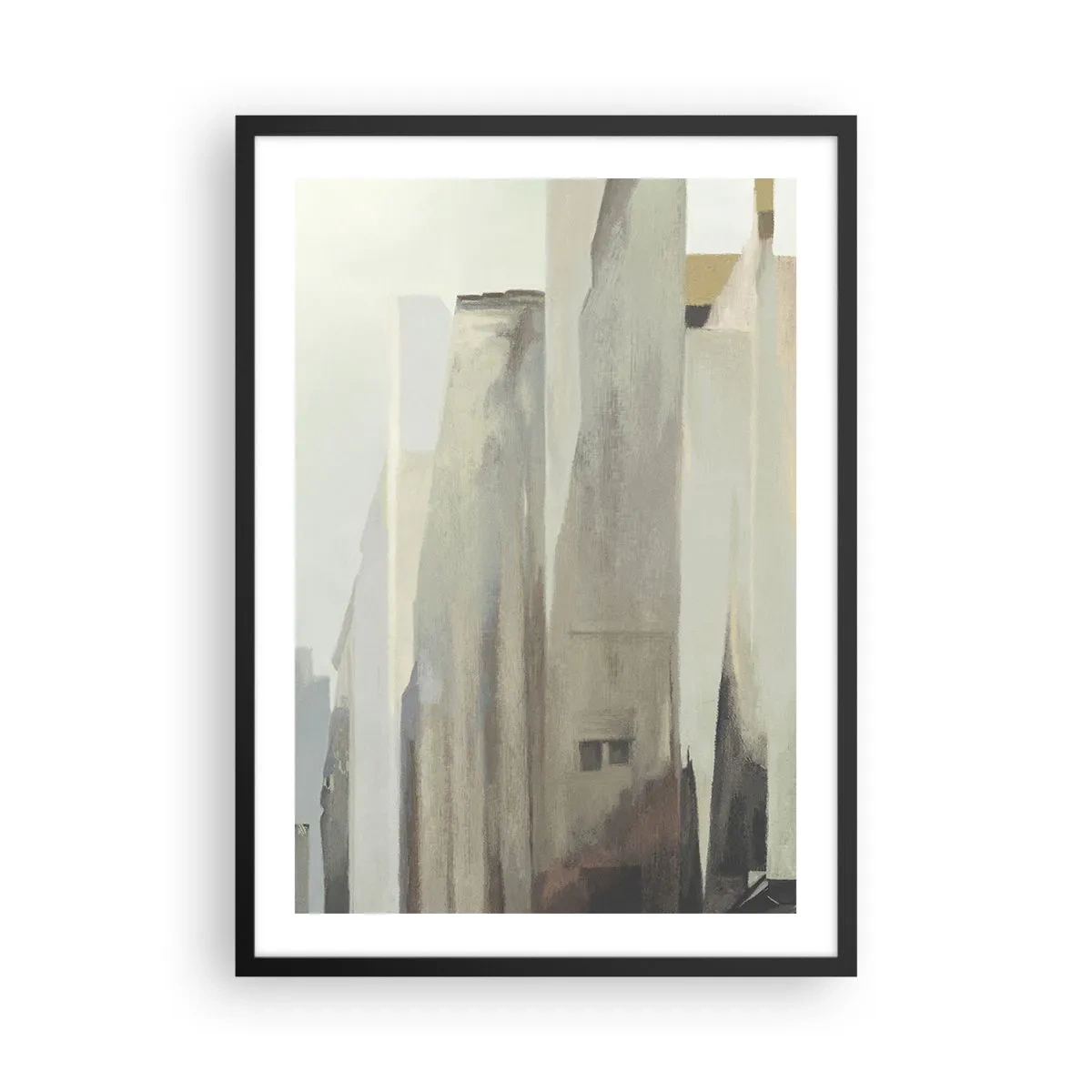 Plakát v černém rámu - Abstraktní architektura v tlumených barvách - 50x70cm - Sen o městě - Moderní nástěnná dekorace do obývacího pokoje a ložnice ARTTOR