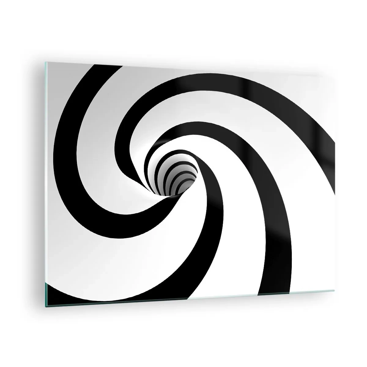 Obraz na skle - Hypnotický spirálový vzor v černé a bílé - 70x50cm - Podlehnout viru? - Moderní nástěnná dekorace do obývacího pokoje a ložnice ARTTOR