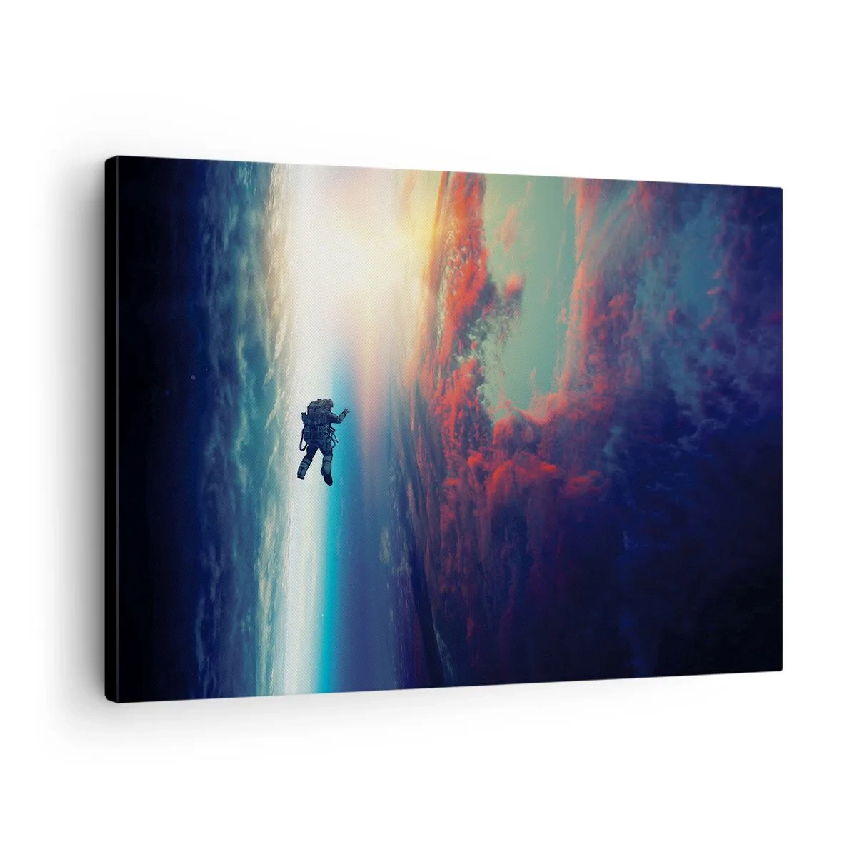 Obraz na plátně - Astronaut vznášející se ve vesmíru nad barevnou Zemí - 70x50cm - Tváří v tvář vesmíru - Moderní nástěnná dekorace do obývacího pokoje a ložnice ARTTOR