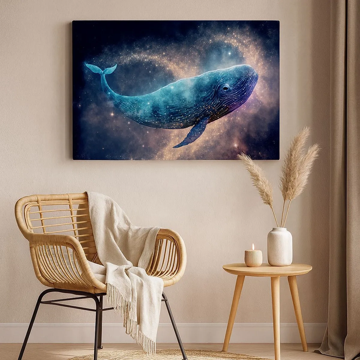 Obraz na plátně - Vesmírná velryba s galaxií v pozadí - 70x50cm - Je takový svět… - Moderní nástěnná dekorace do obývacího pokoje a ložnice ARTTOR