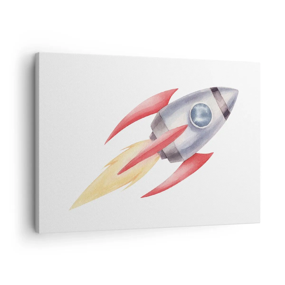 Obraz na plátně - Raketa ve stylu akvarelu na bílém pozadí - 70x50cm - Výš, rychleji, dál - Moderní nástěnná dekorace do obývacího pokoje a ložnice ARTTOR