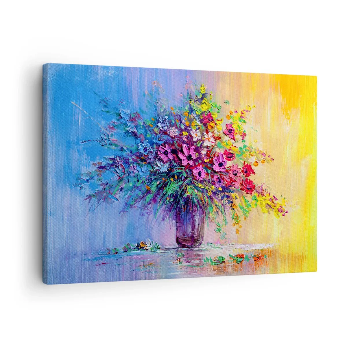 Obraz na plátně - Barevná kytice květin ve váze na gradientním pozadí - 70x50cm - Dar letní louky - Moderní nástěnná dekorace do obývacího pokoje a ložnice ARTTOR