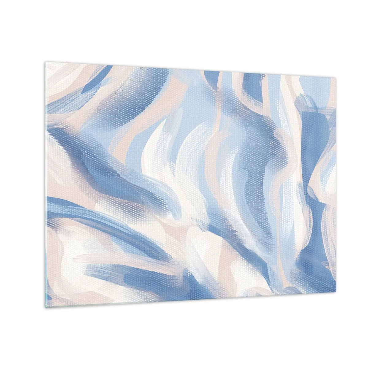 Obraz na skle - Abstraktní tahy v modré, bílé a béžové barvě ve vlnité podobě - 70x50cm - Modré kolísání - Moderní nástěnná dekorace do obývacího pokoje a ložnice ARTTOR